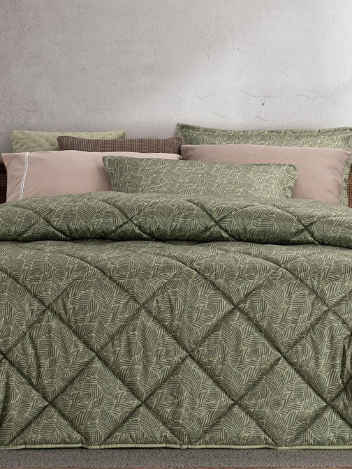 Colcha Cama de Casal Arvi Floral Verde
