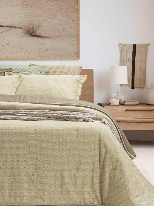 Lanka double bed bedspread yellow with plain faux pattern