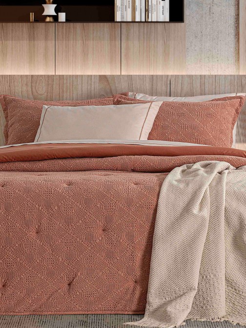 Fresia Geometric Double Bed Bedspread Terracotta