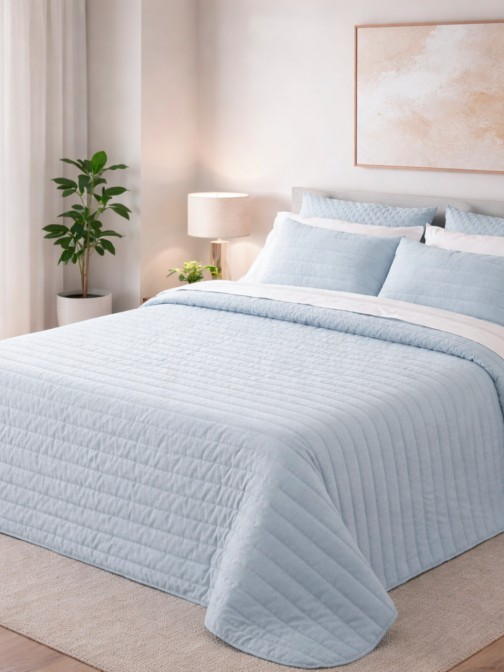 PRADO double bedspread plain light blue