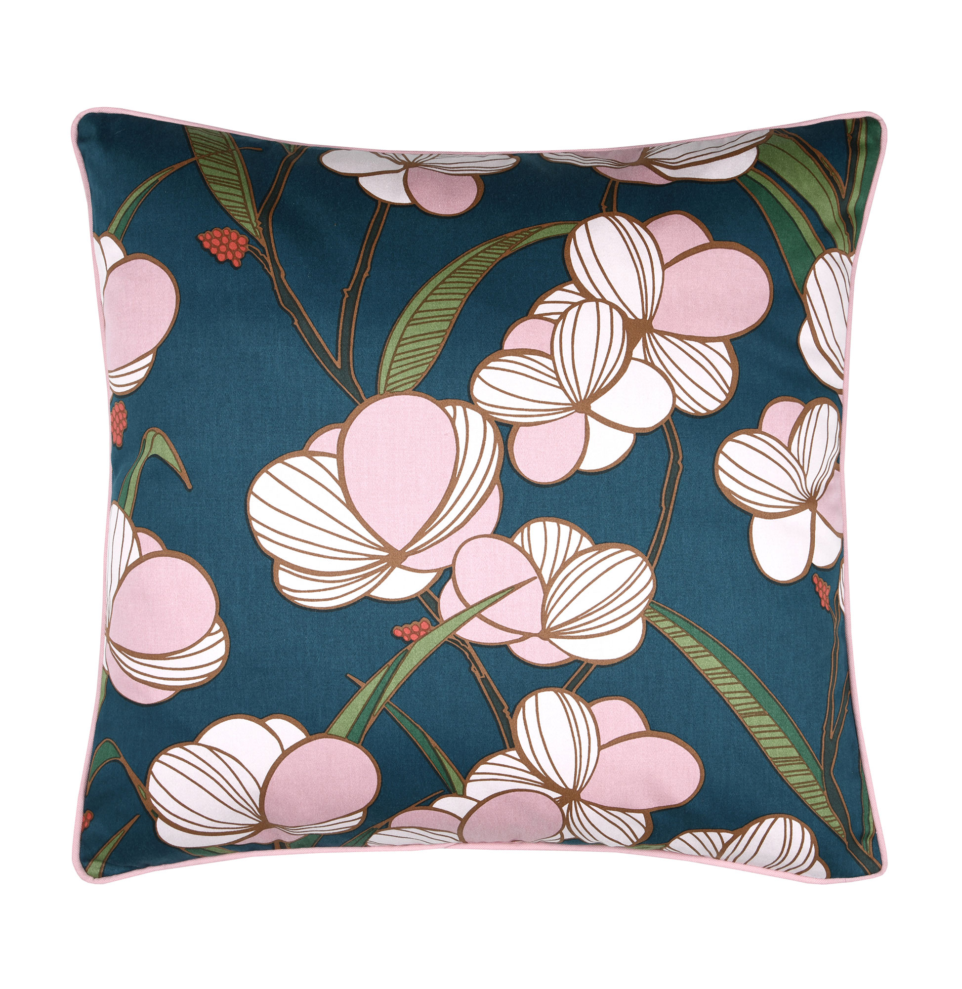 Almofada Decorativa Floral Iphigenie Quadrada Multicolor/Azul Petróleo
