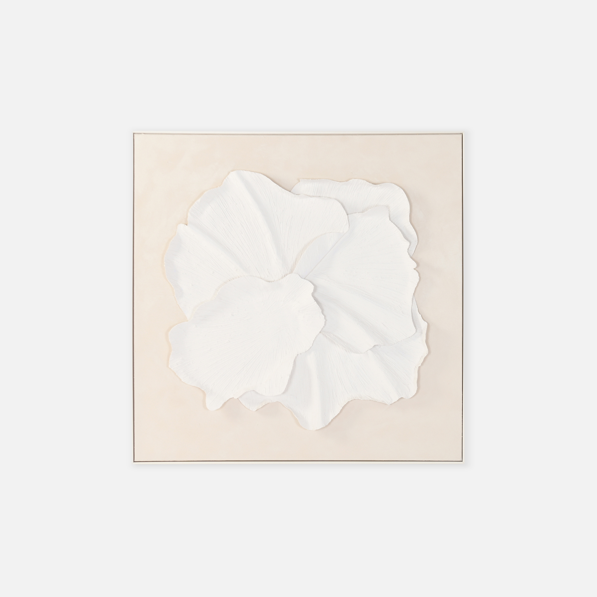 Quadro flor abstrata 221913A branco e cru 102 x 102 cm
