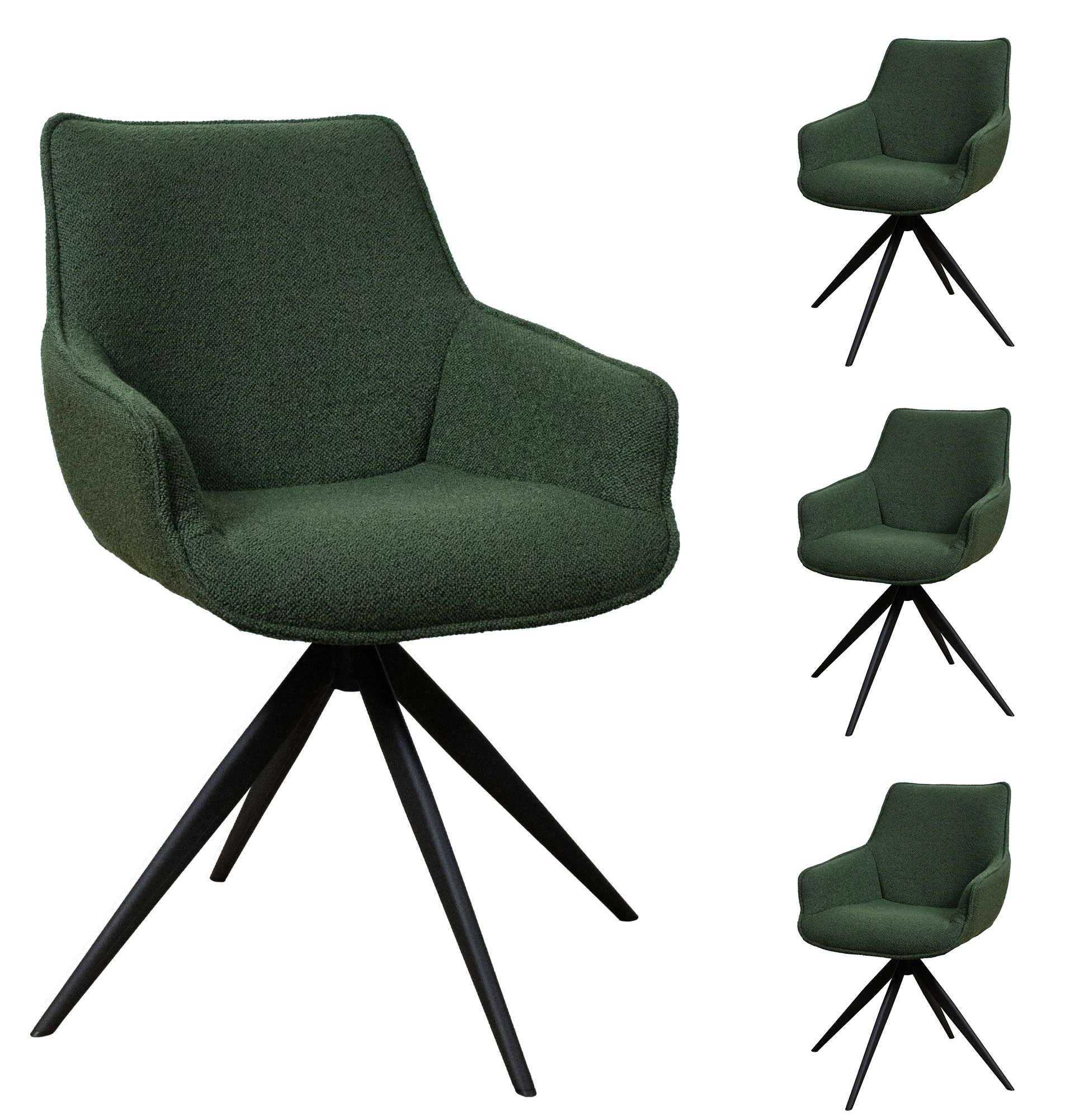 Cadeira de Jantar Giratória de Tecido Dijon Verde - Pack 4