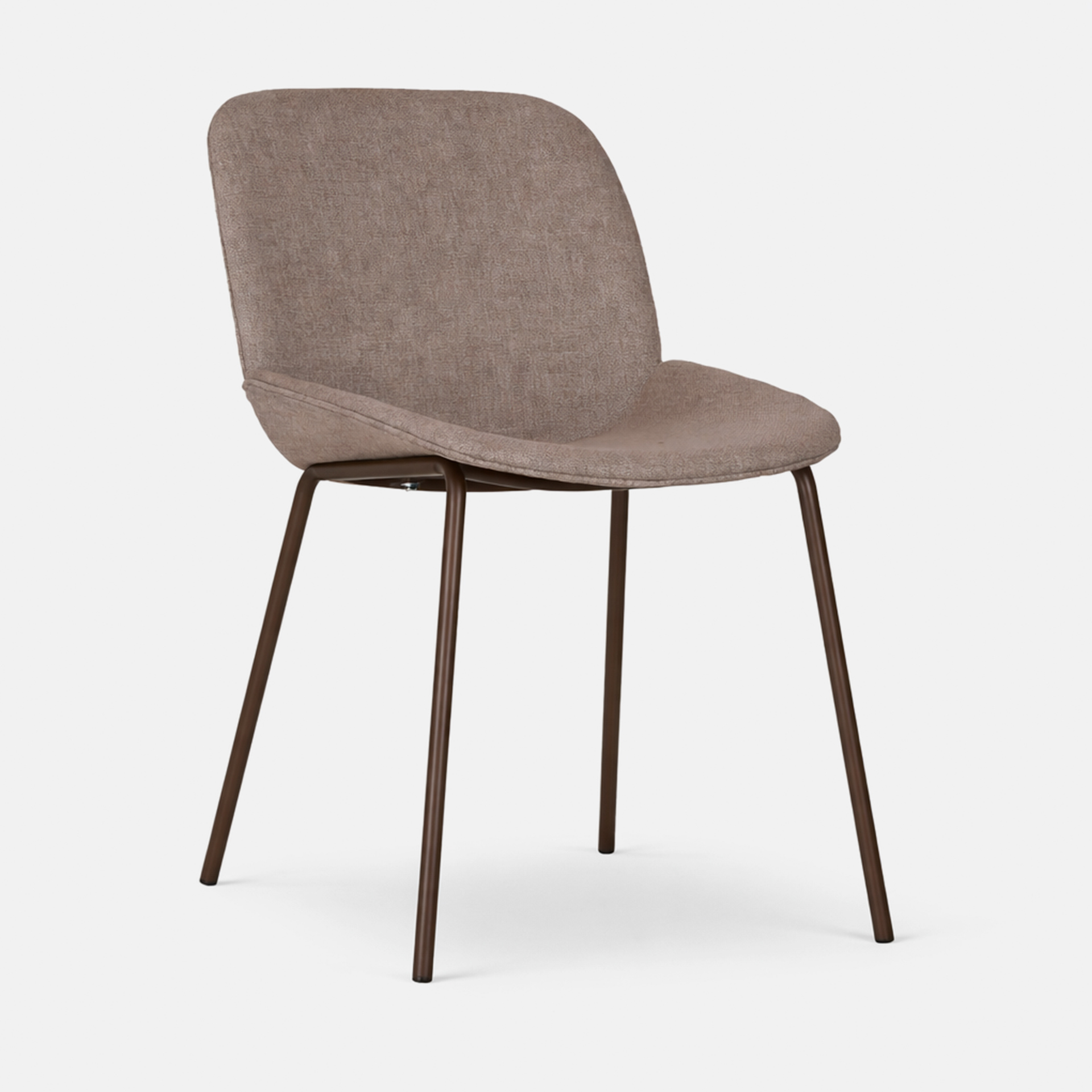 Cadeira Velino em tecido castanho e pernas de aço com acabamento castanho - Pack 4