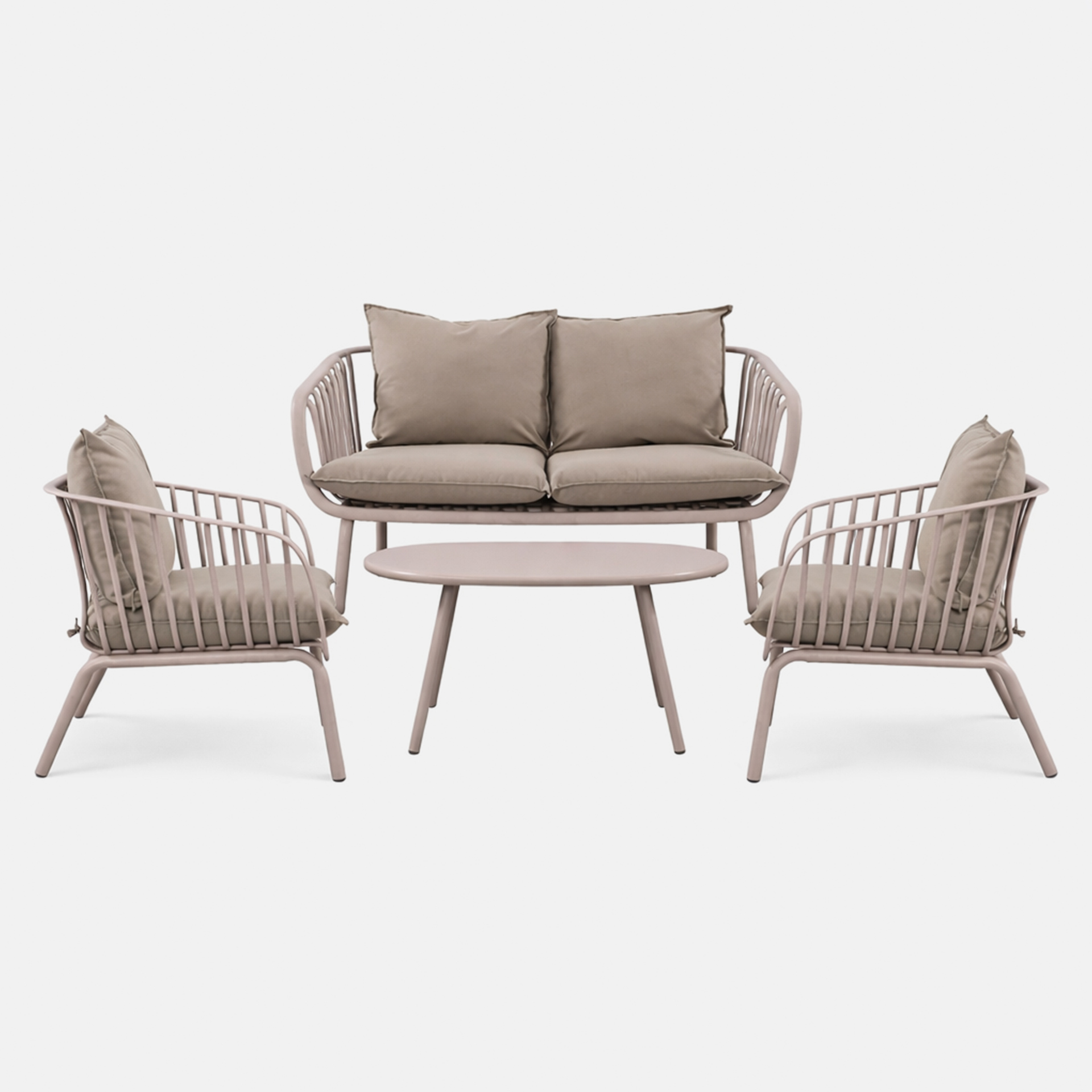 Conjunto de jardim Piave com sofá de 2 lugares + 2 cadeirões e mesa de centro cinza