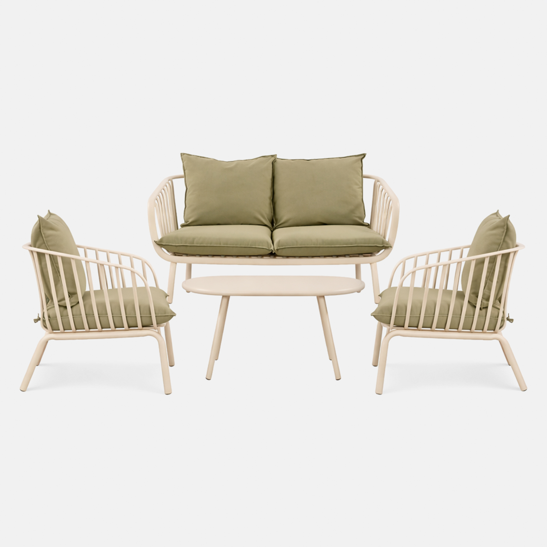 Conjunto de jardim Piave com sofá de 2 lugares + 2 cadeirões e mesa de centro creme