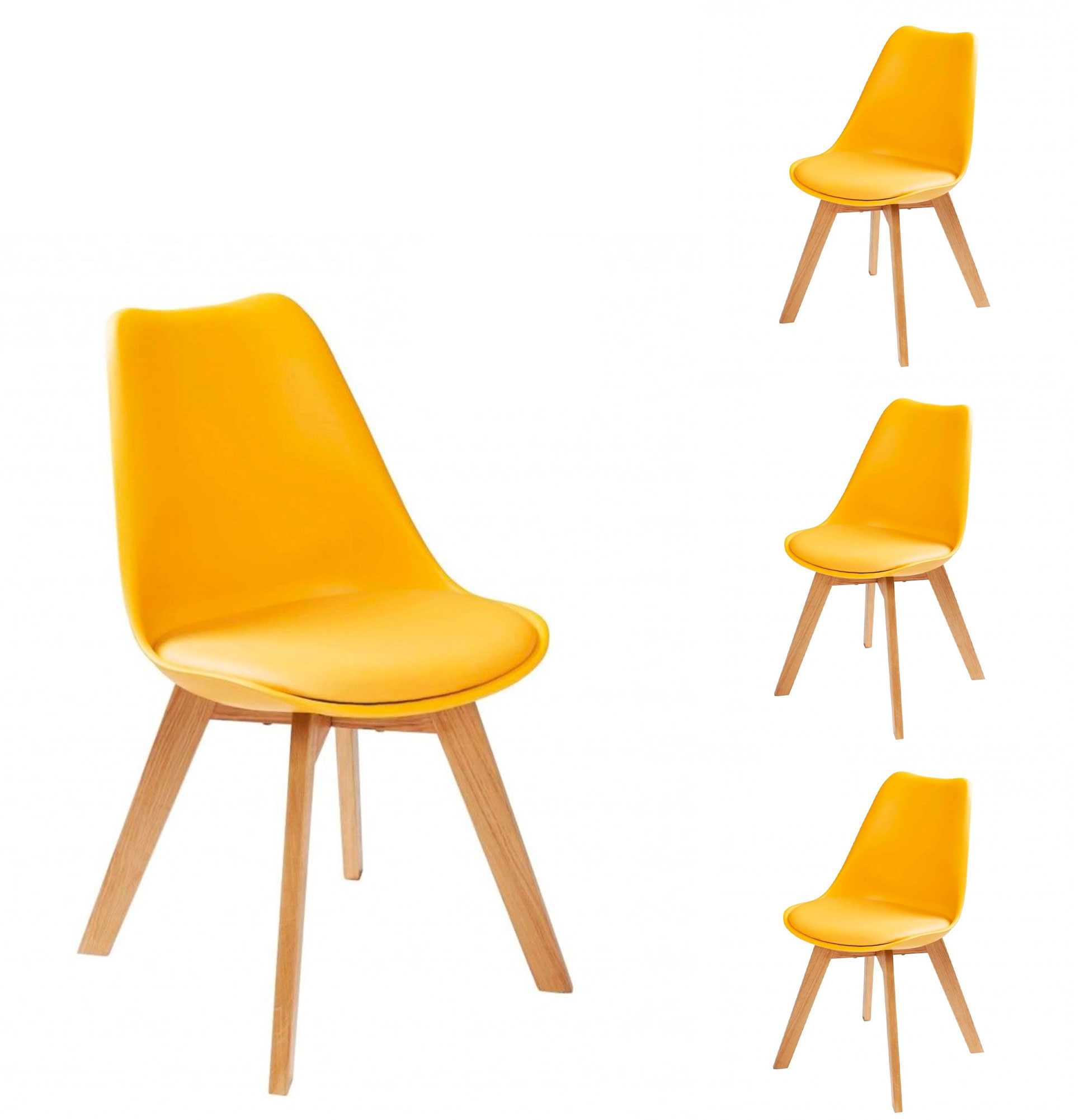 Cadeira estilo nórdico Scandinave amarela estrutura em madeira maciça faia acabamento natural - Pack