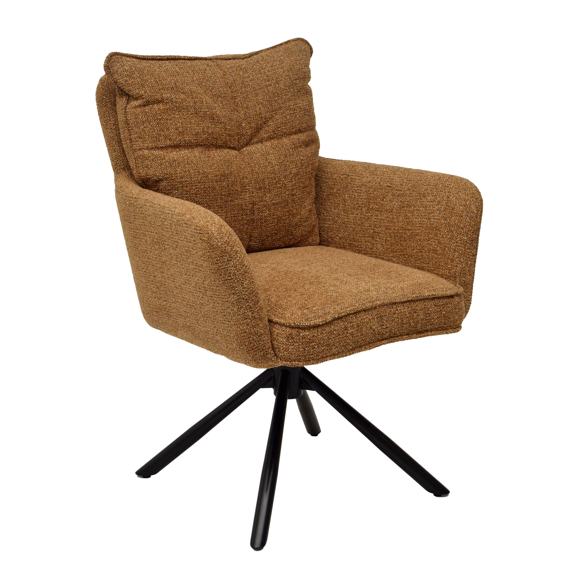 Cadeira Antibes chenille laranja giratória e pés em metal preto