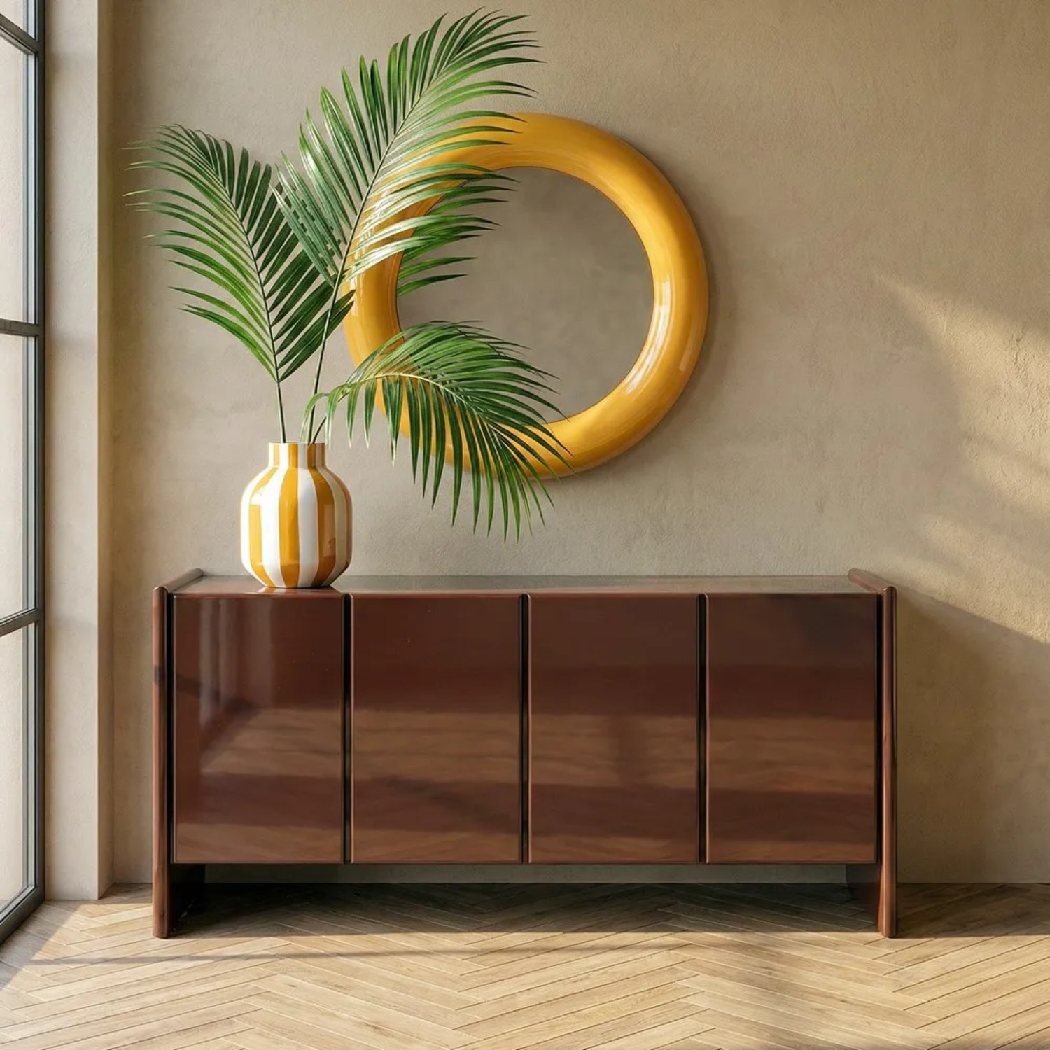 Aparador Garnet 4 portas lacado em bordeaux e tampo em mármore