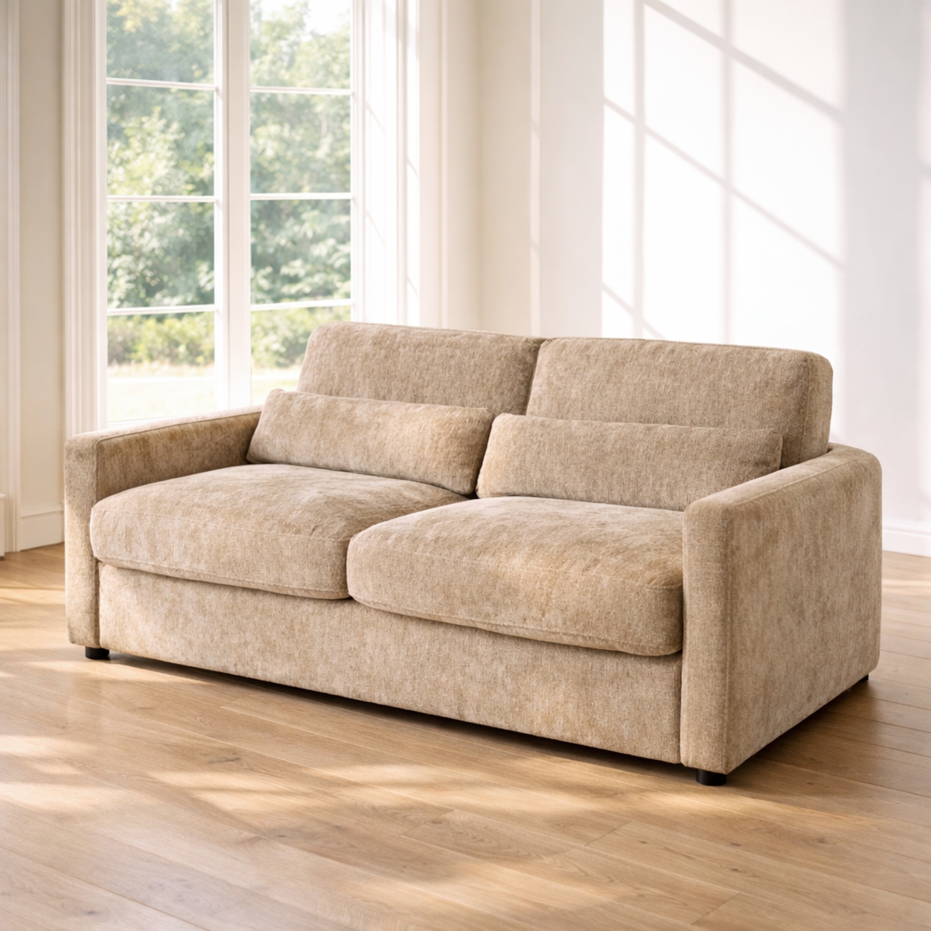 Sofá cama 212 em chenille bege 194 cm