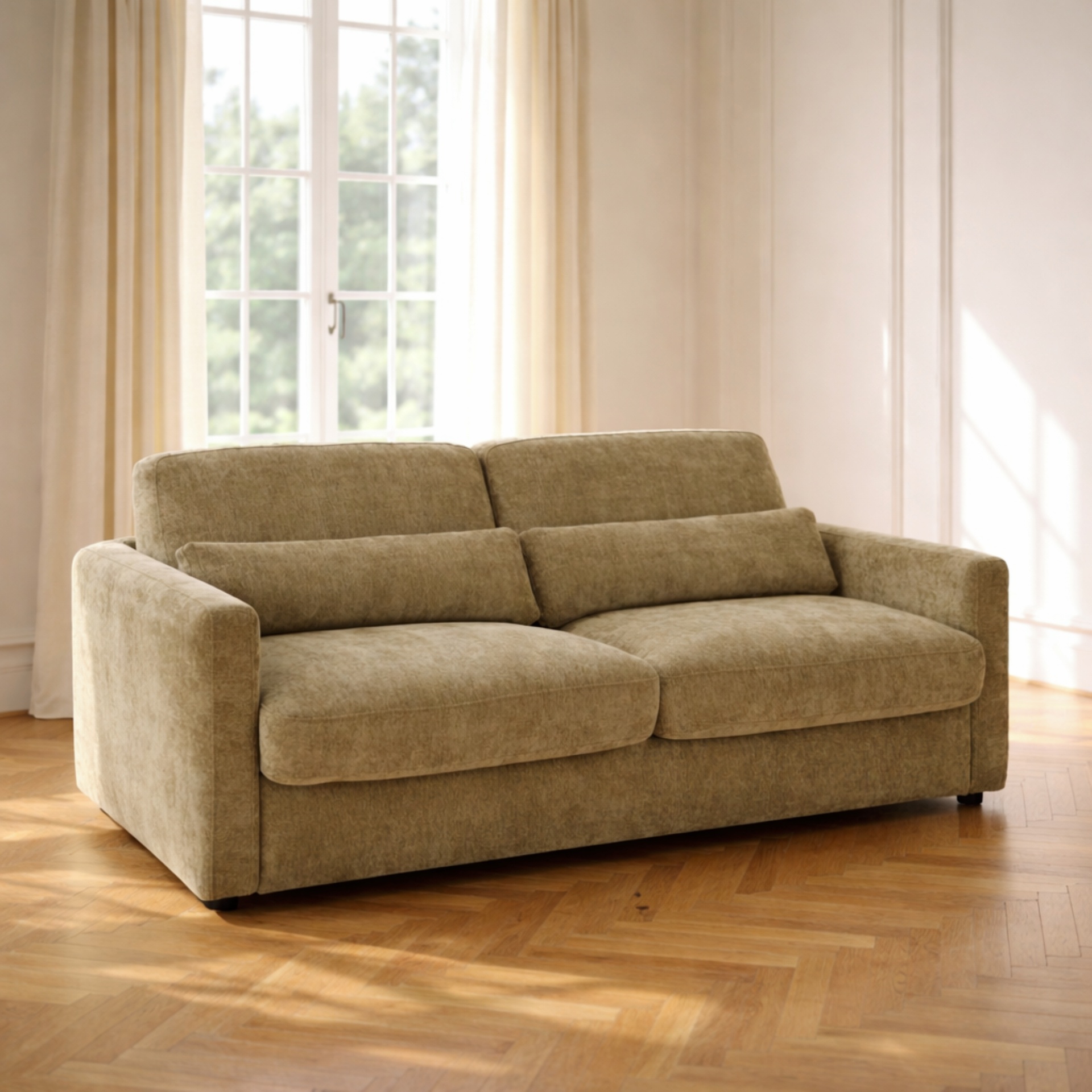 Sofá cama 214 em chenile verde seco 194 cm