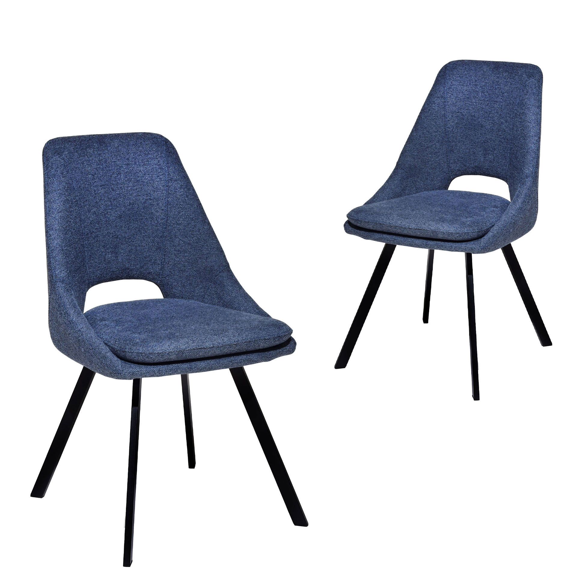 Cadeira Loriente tecido azul e pés em aço preto - Pack 2