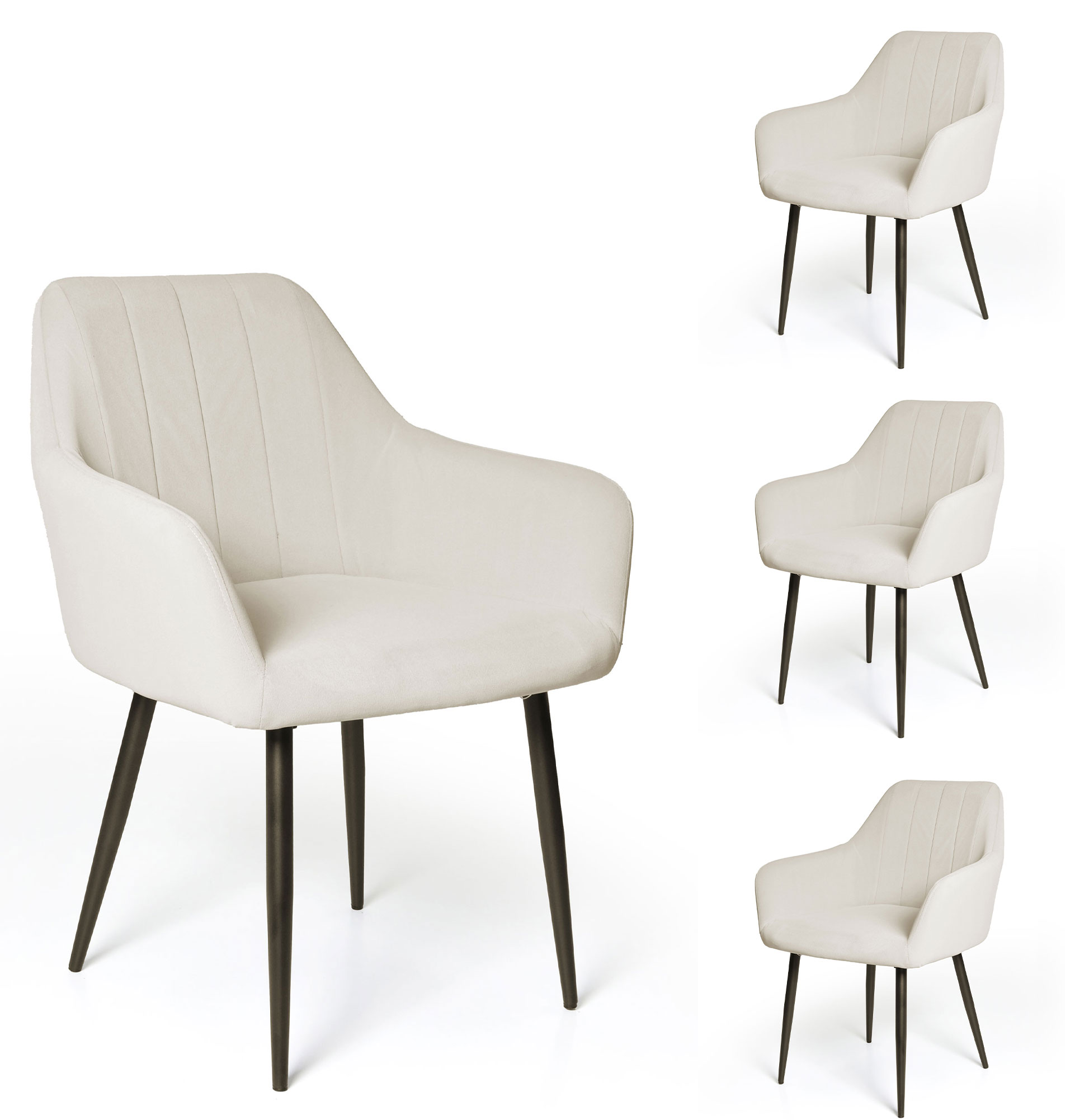 Cadeira de Jantar de Veludo Limoges Branca - Pack 4