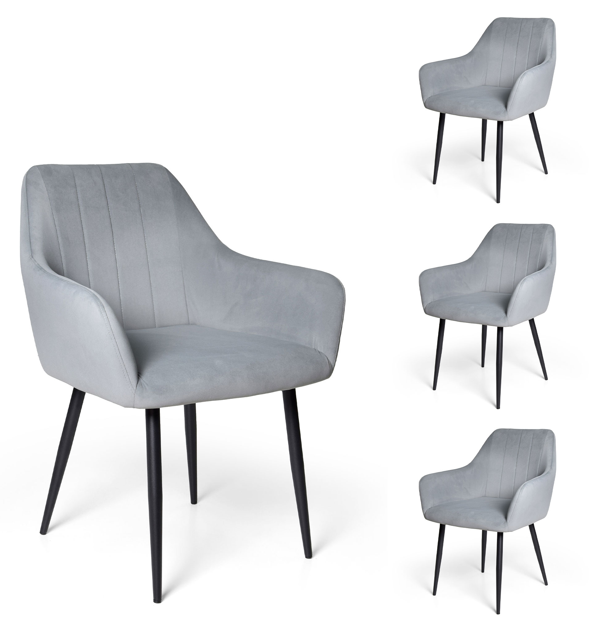 Cadeira de Jantar de Veludo Limoges Cinza - Pack 4