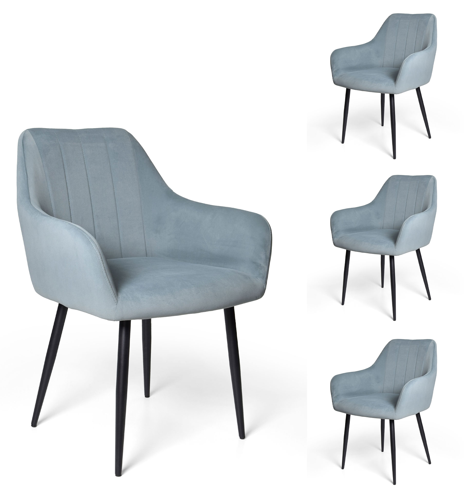 Cadeira de Jantar de Veludo Limoges Cinza Escuro - Pack 4