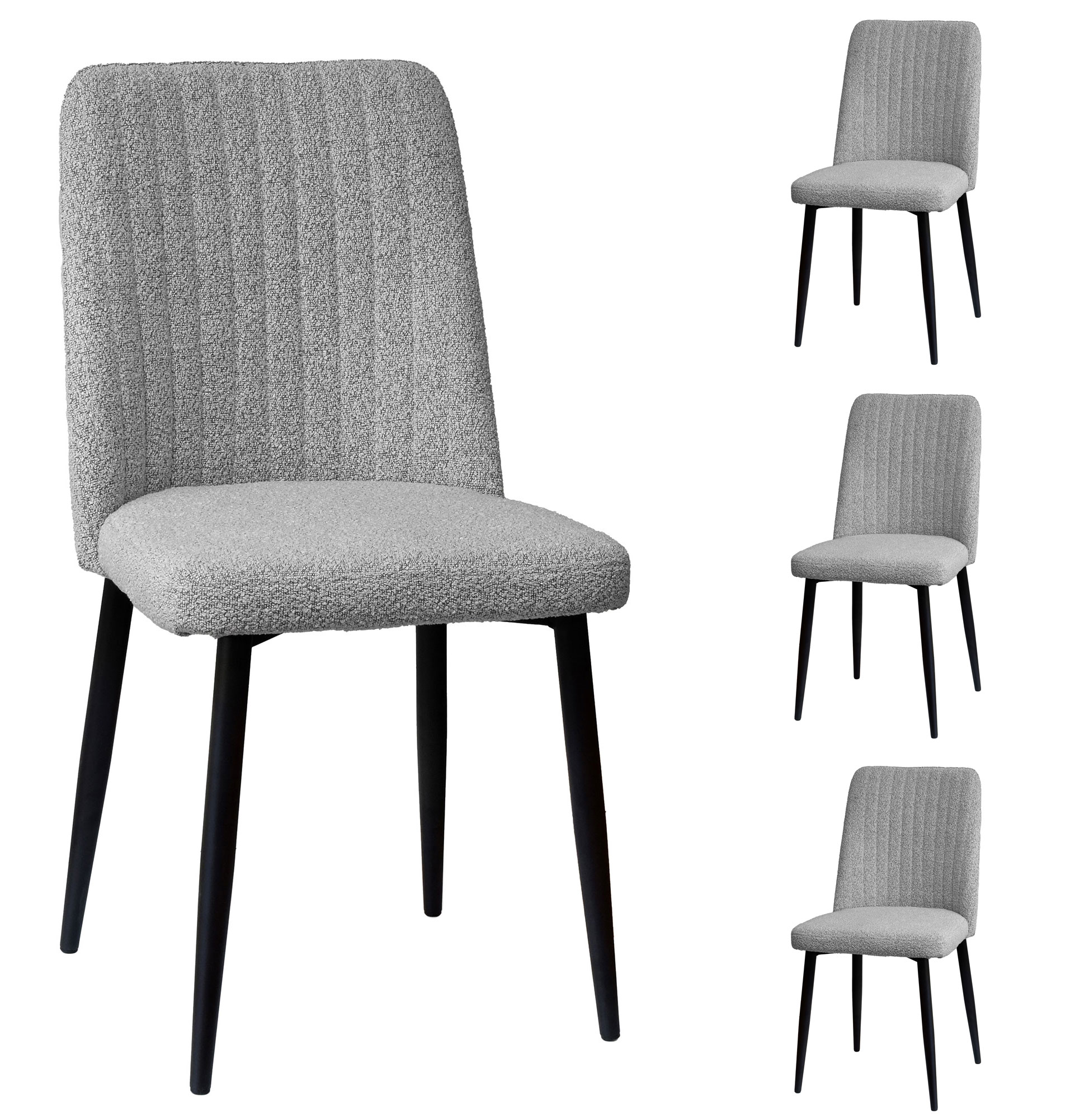 Cadeira de Jantar de Tecido Bouclé Nimes Cinza - Pack 4
