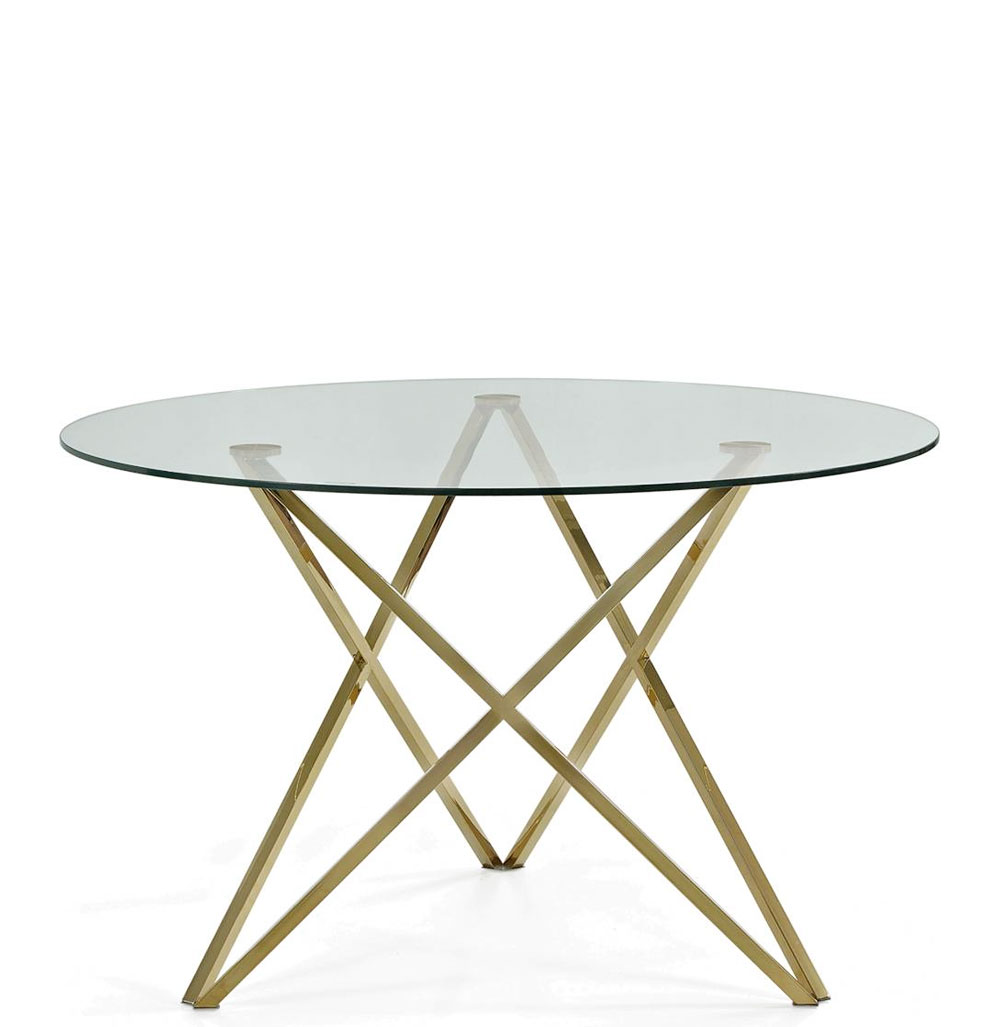 Mesa de Jantar Redonda com Tampo de Vidro Frank Dourada