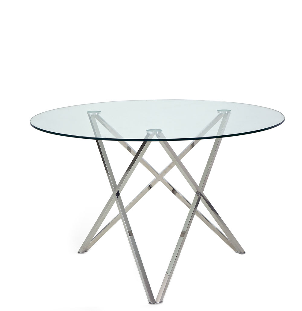 Mesa de Jantar Redonda com Tampo de Vidro Frank Prateada