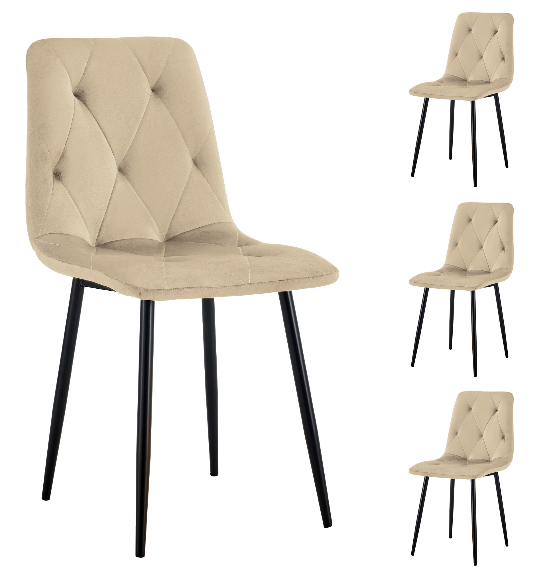 Cadeira de Jantar de Veludo Grenoble Bege - Pack 4