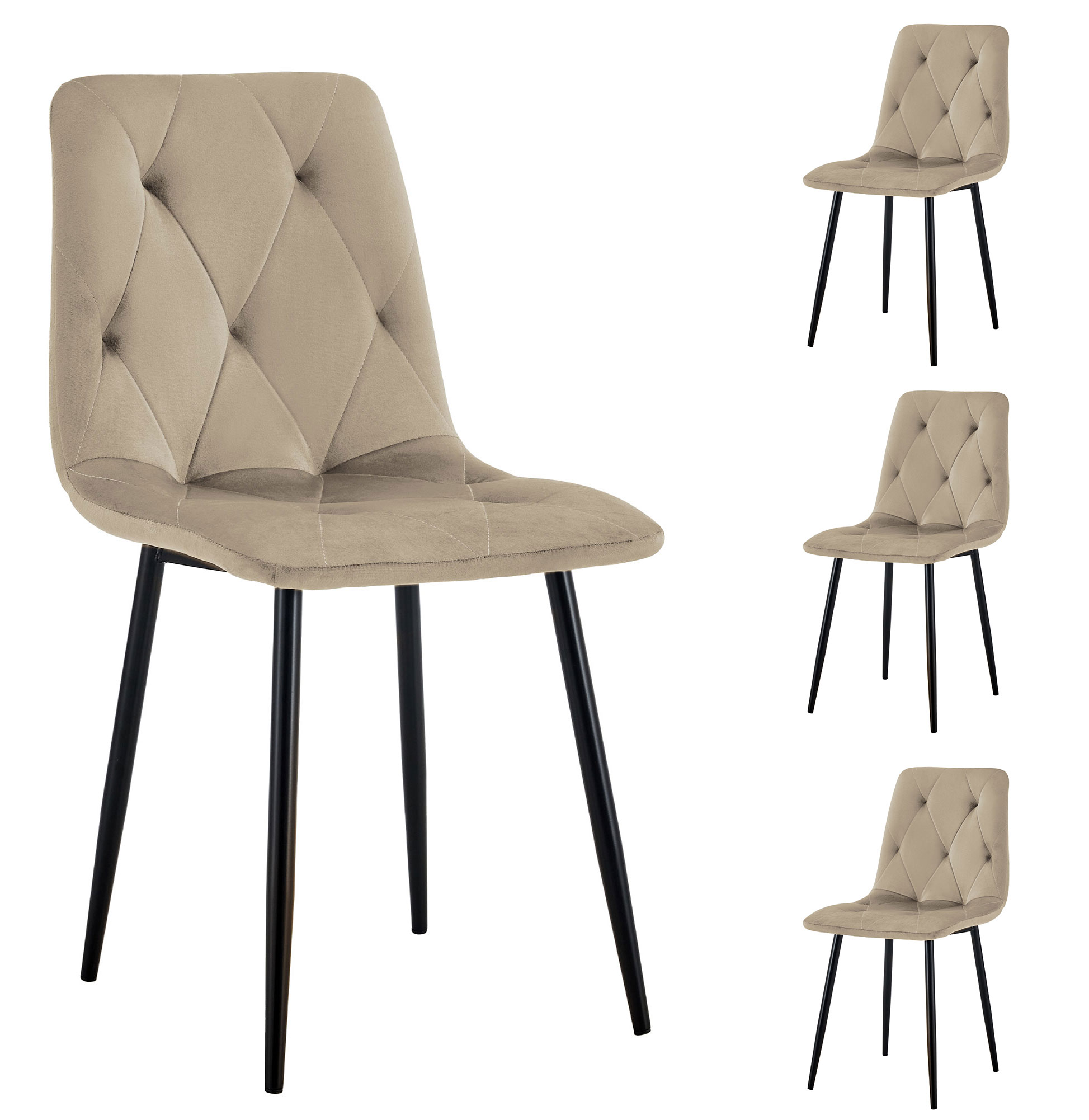 Cadeira de Jantar de Veludo Grenoble Castanho Taupe - Pack 4