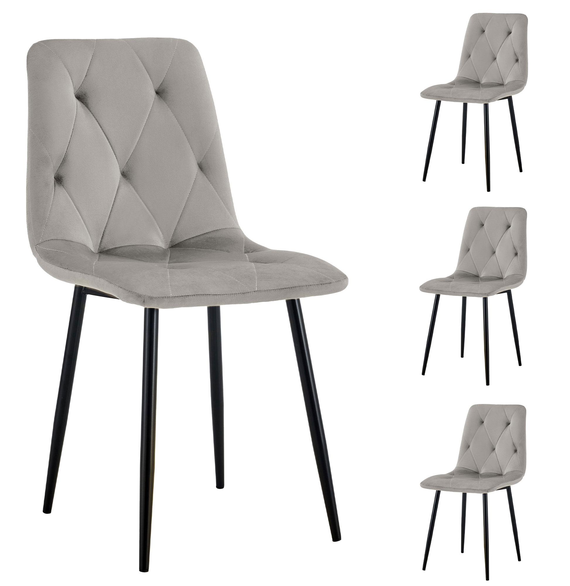 Cadeira de Jantar de Veludo Grenoble Cinza Claro - Pack 4