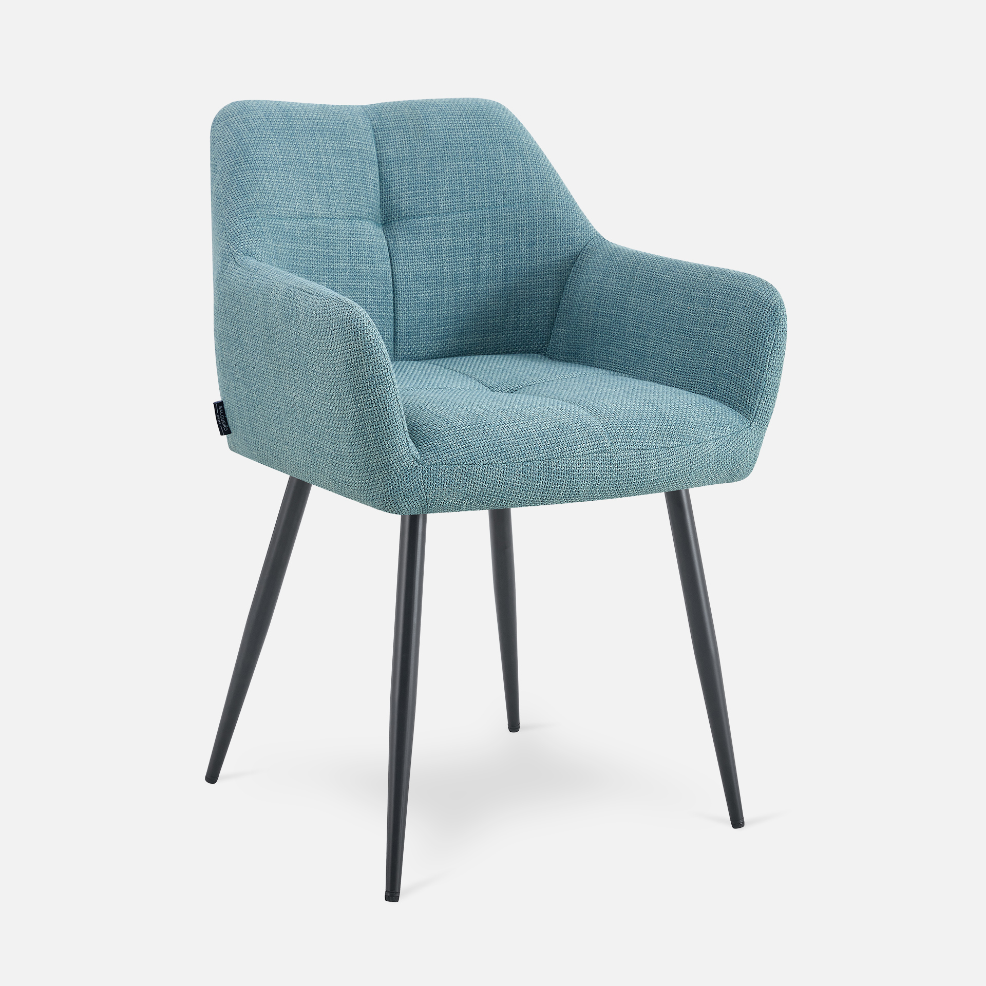 Cadeira Narbona tecido alinhado azul e pés em metal preto