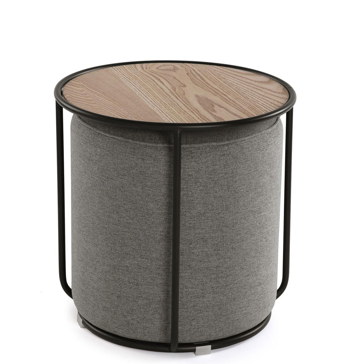Mesa Auxiliar de Madeira e Metal com Pouf 058 Castanho/Cinza