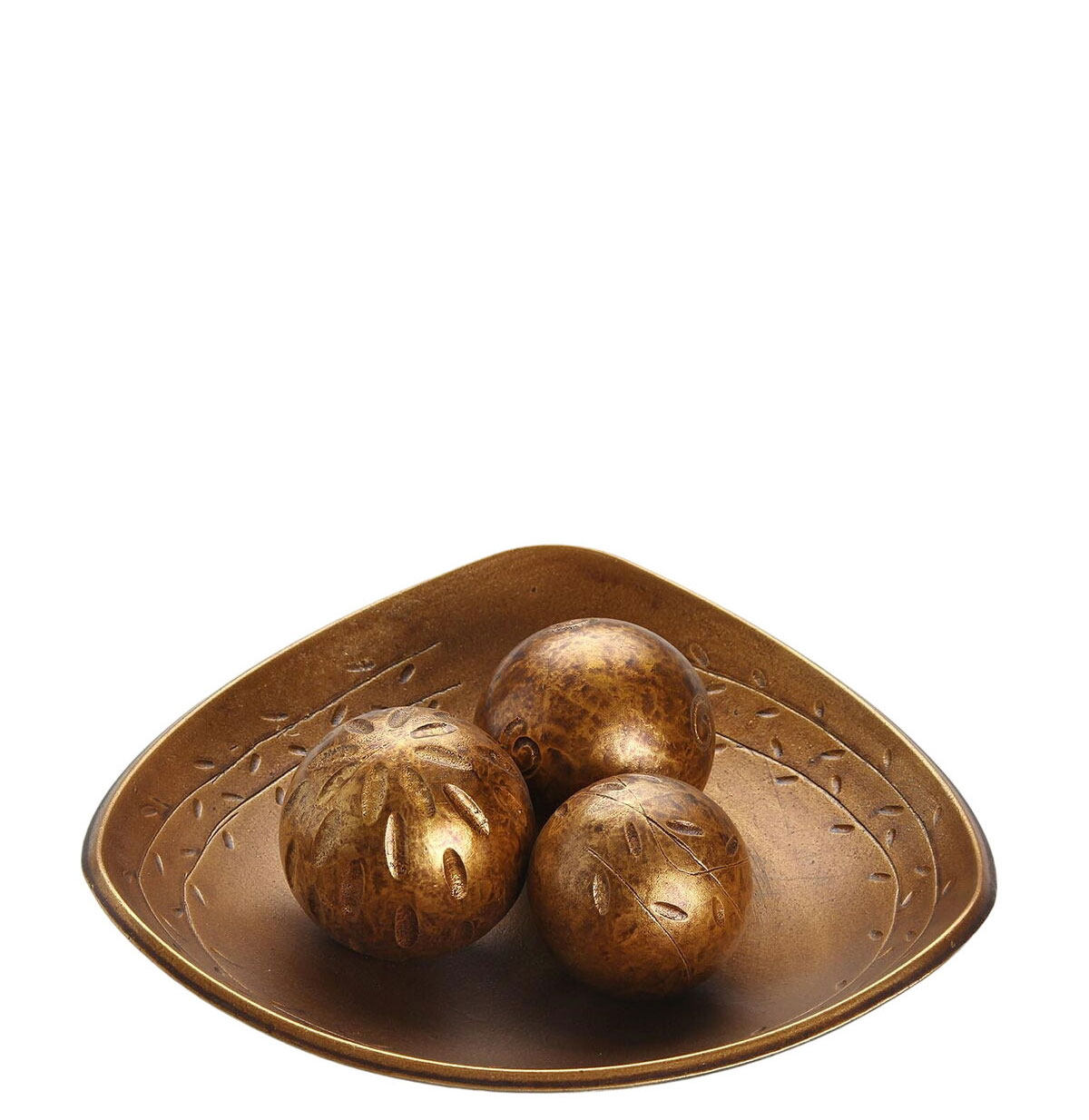Centro de Mesa de Madeira com 3 Bolas 091 Dourado