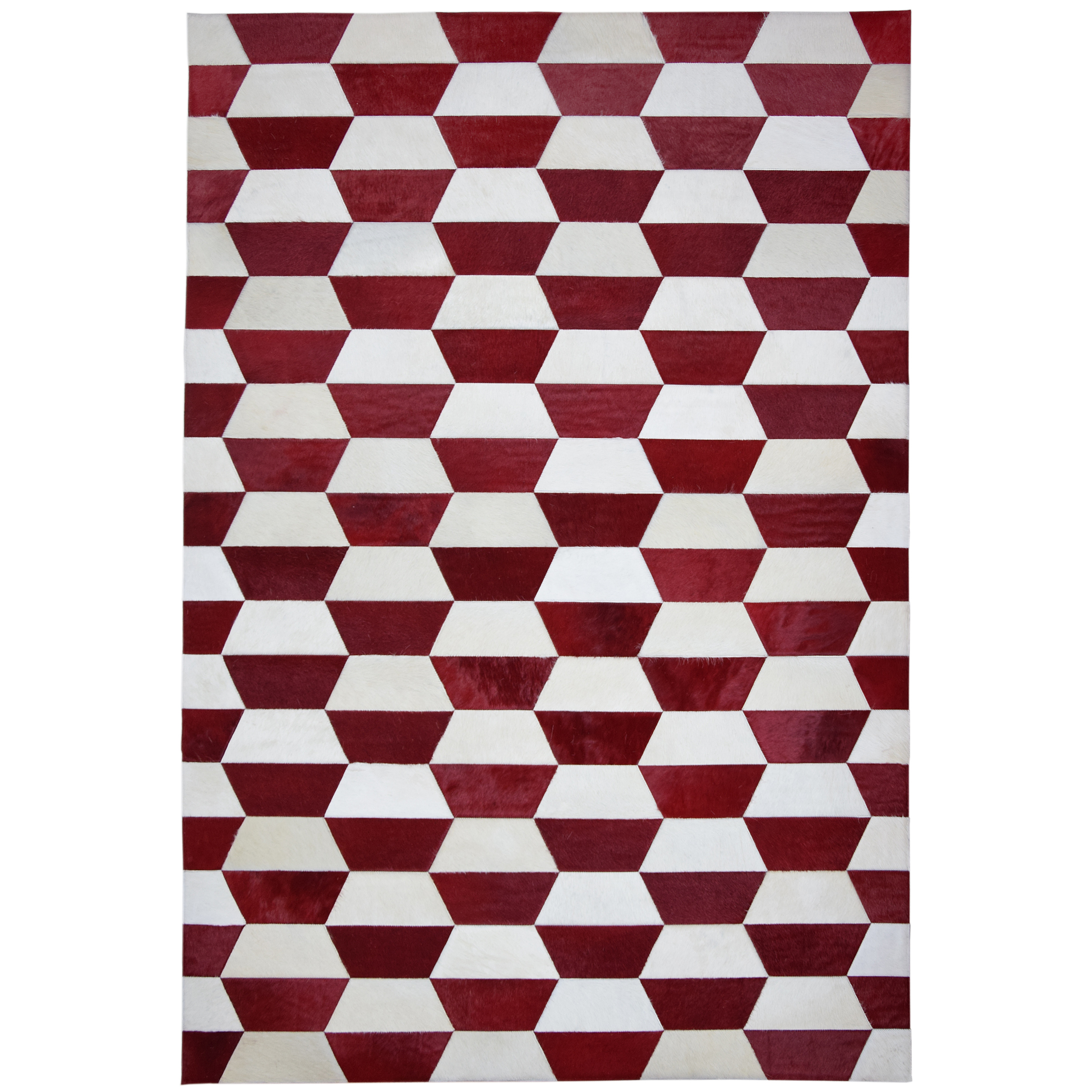 Tapete de Pele Natural Geométrico Merengue 001/006 Vermelho