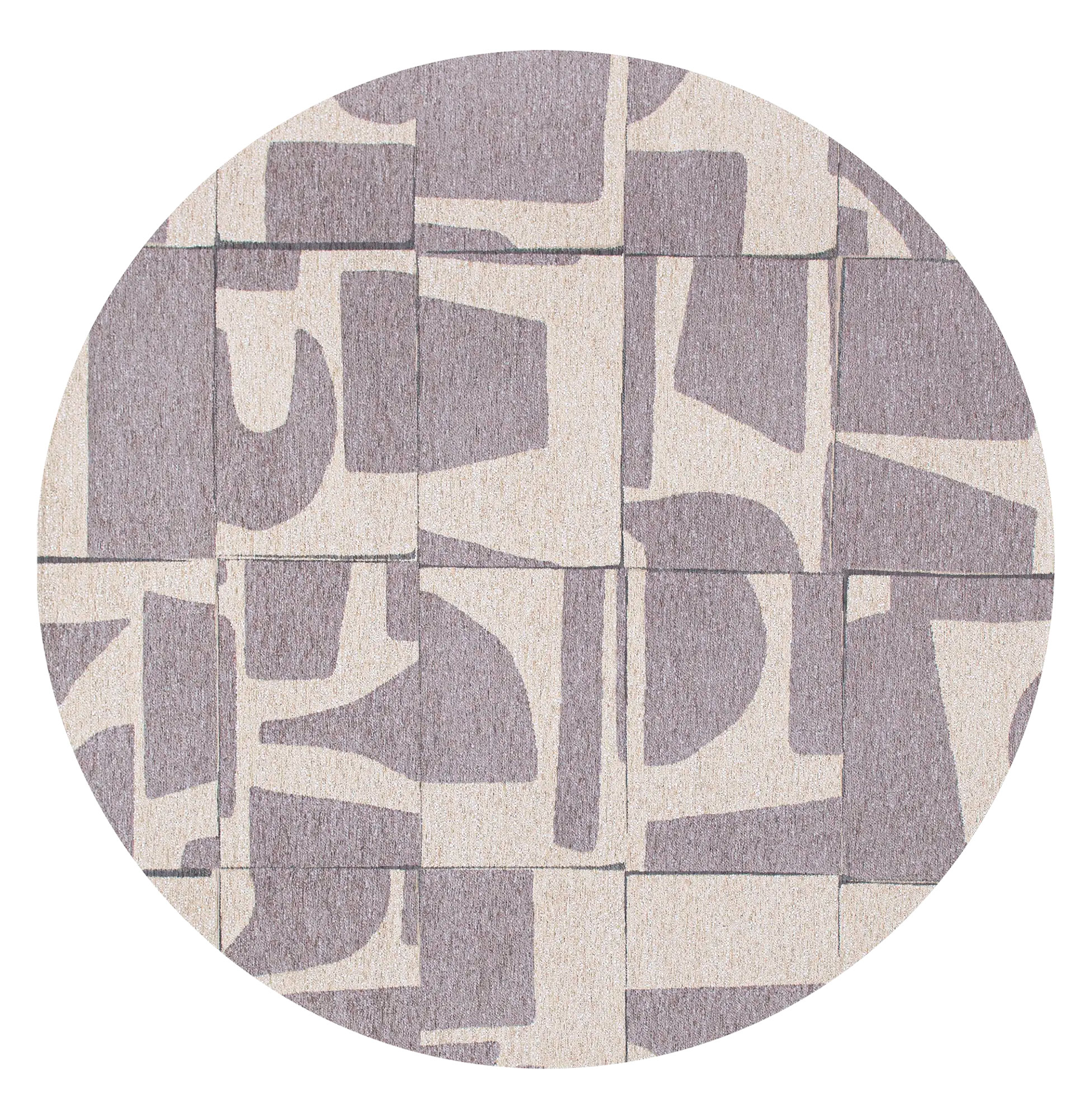 Tapete Redondo Abstrato Edges Chenille 9366 Bege