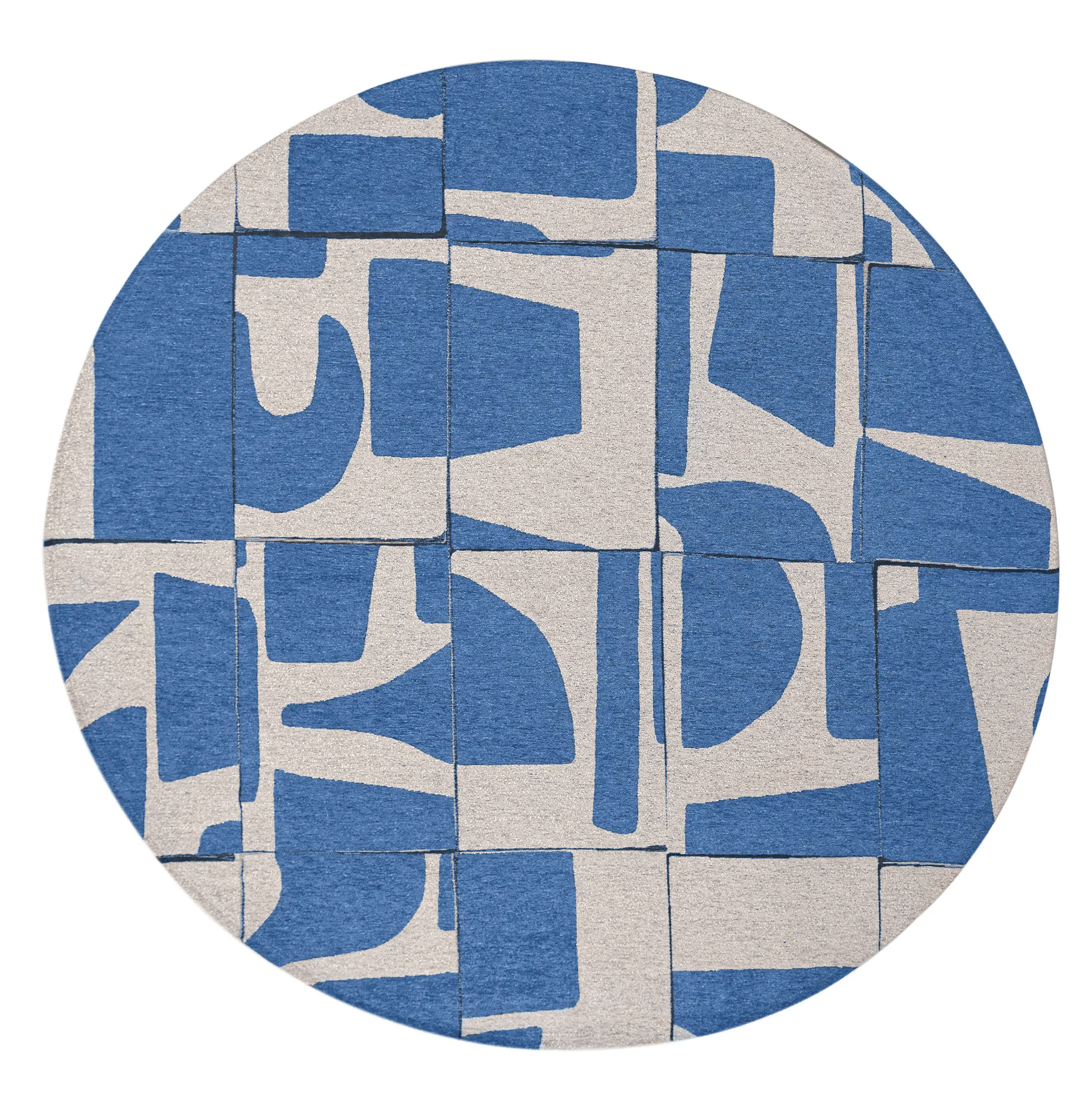 Tapete Redondo Abstrato Edges Chenille 9358 Azul