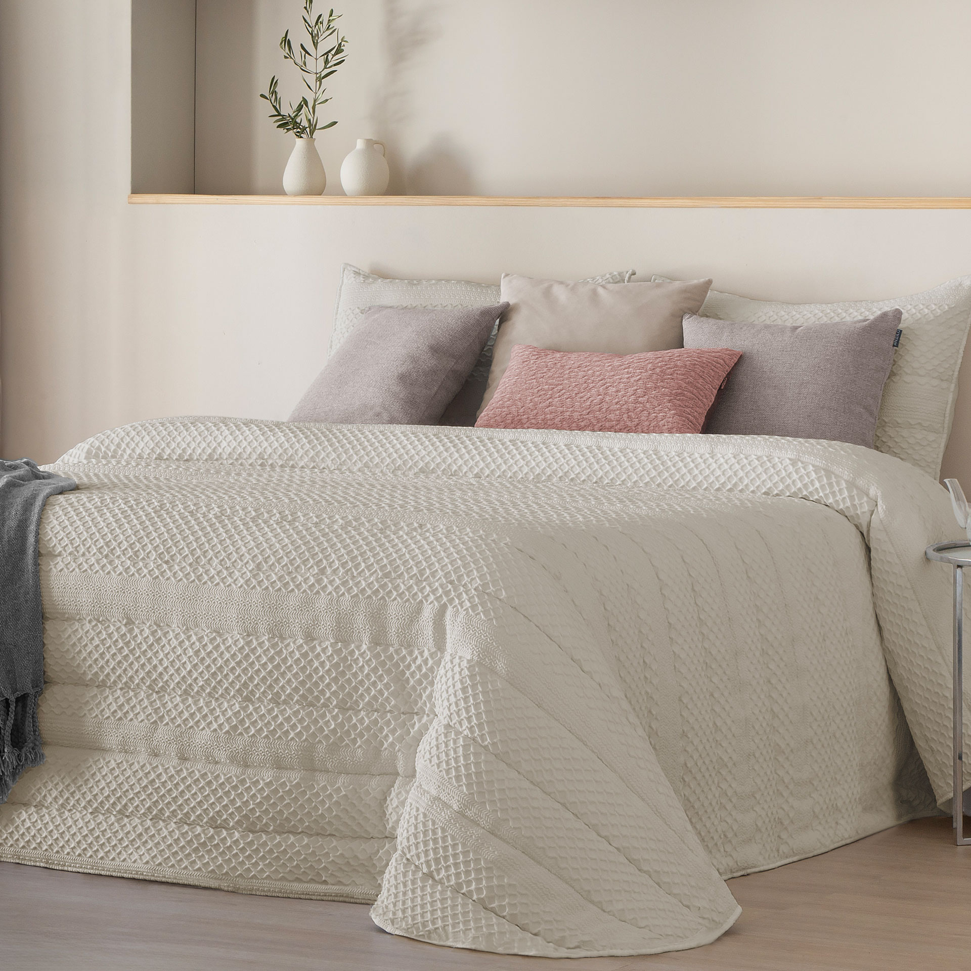 Colcha Cama de Casal Lindel Geométrico Bege