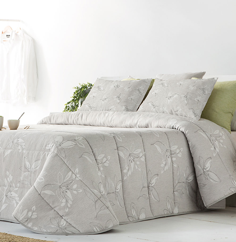 Colcha Cama de Casal Bambola Floral Cinzento