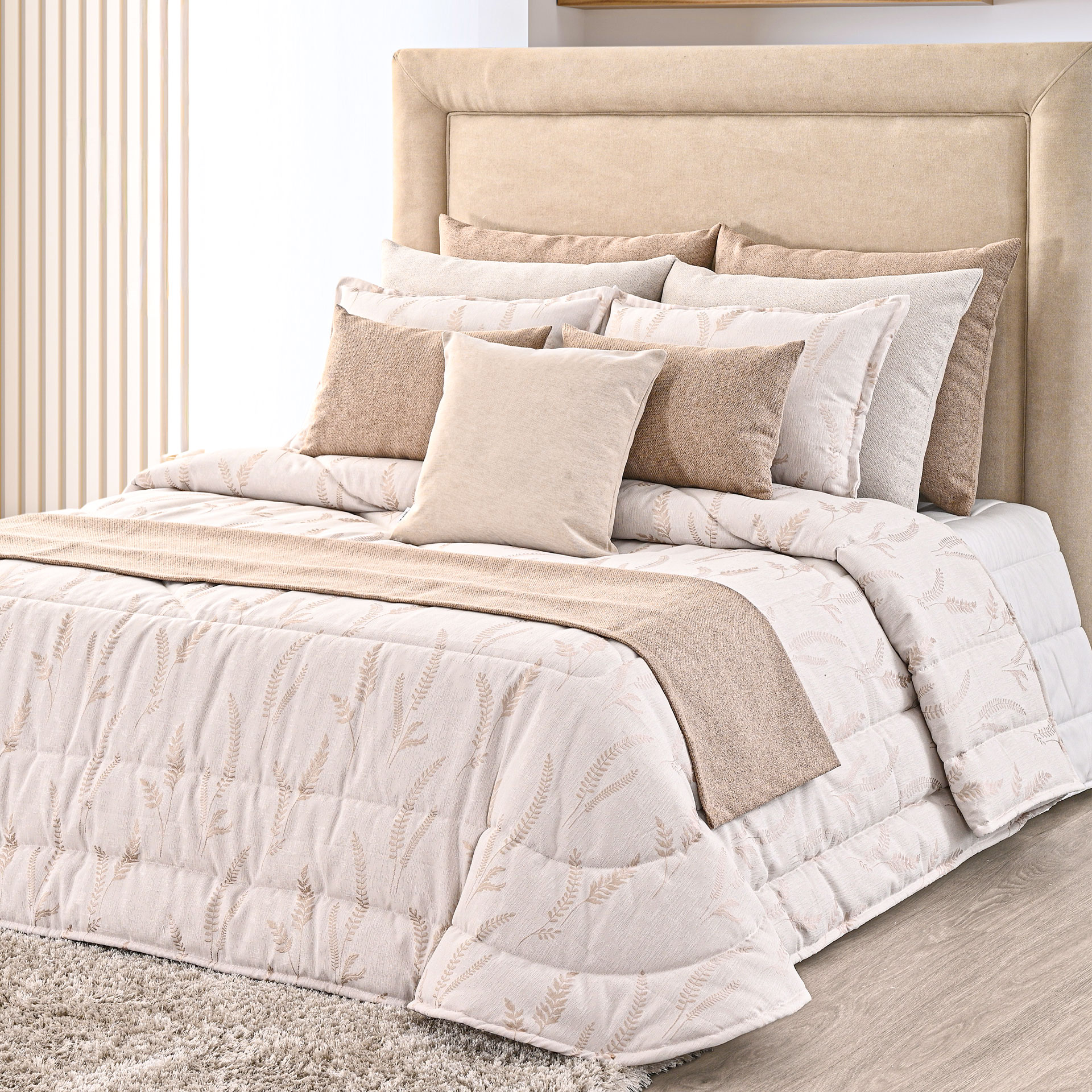 Colcha Cama de Casal Zani Floral Bege