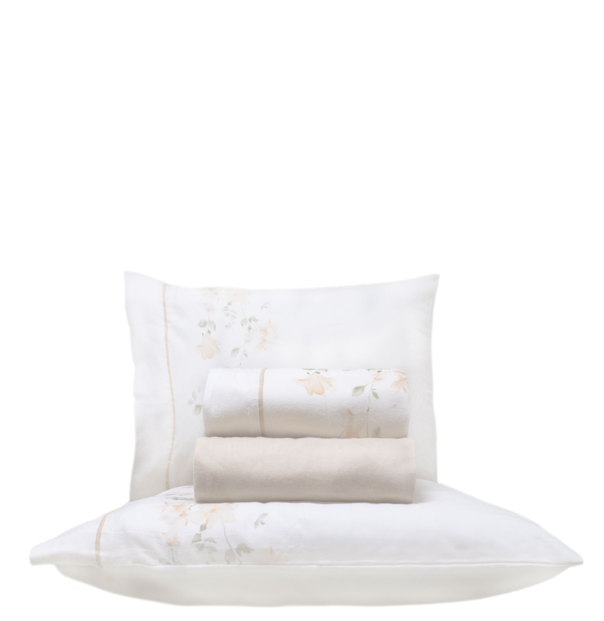Jogo de Lençóis Cama de Casal Flora Flanela 4 Peças Bege
