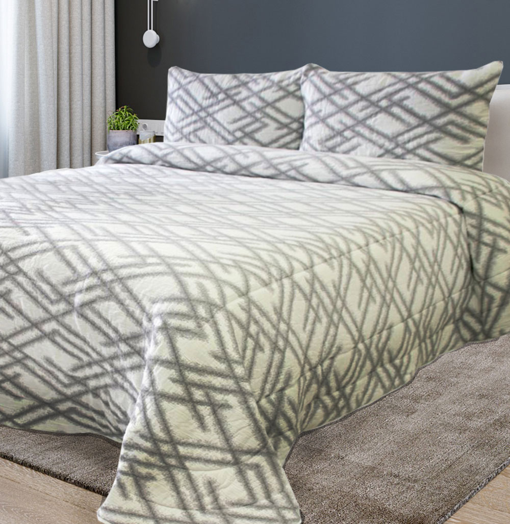 Colcha Cama de Casal Zahara Geométrico Cinzento