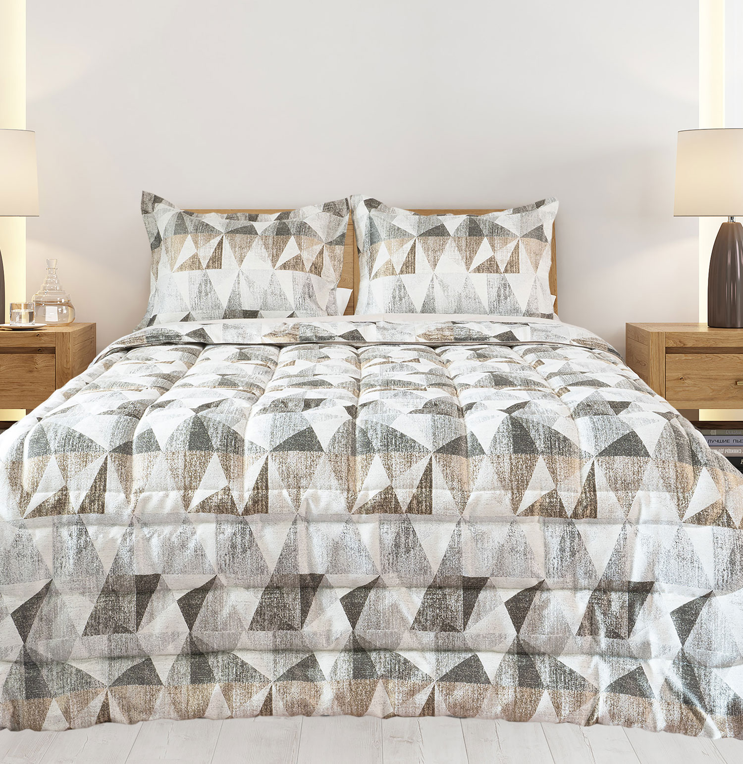 Colcha Cama de Casal Nara Geométrico Taupe