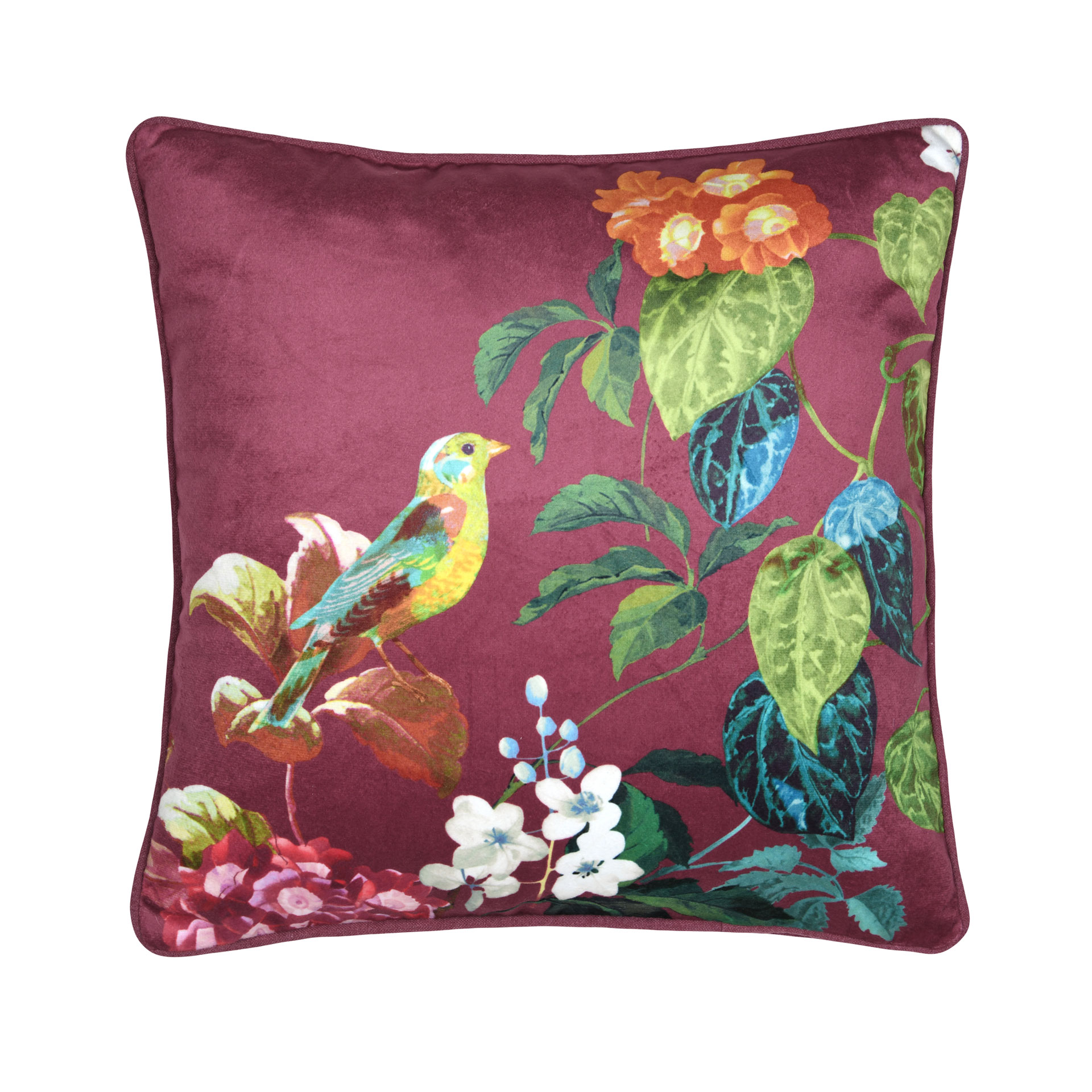 Almofada Emmy bordeaux dupla face com padrão floral 40 x 40 cm