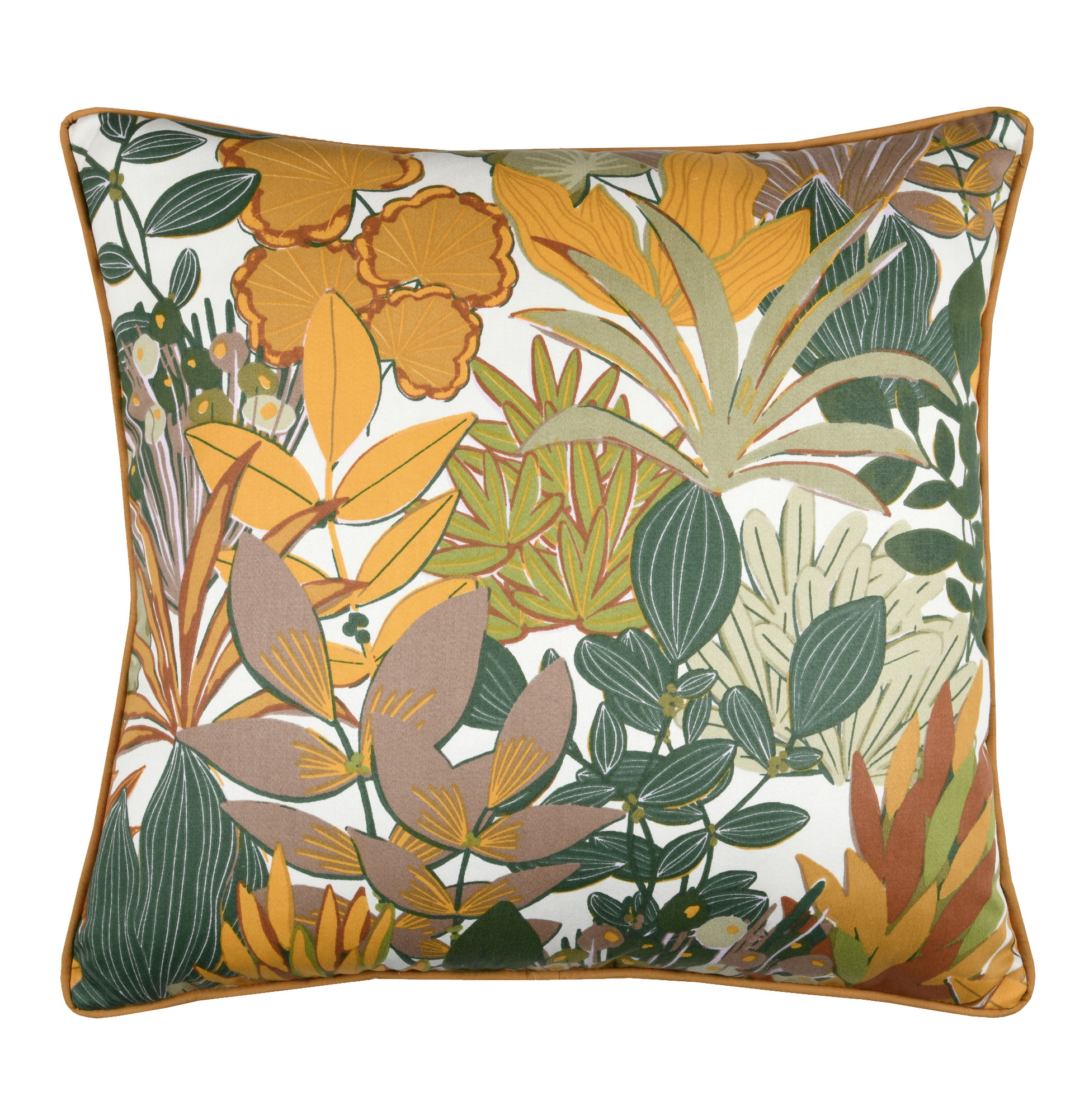 Almofada Decorativa Floral Salvador/Aquitaine Quadrada Amarelo Mostarda