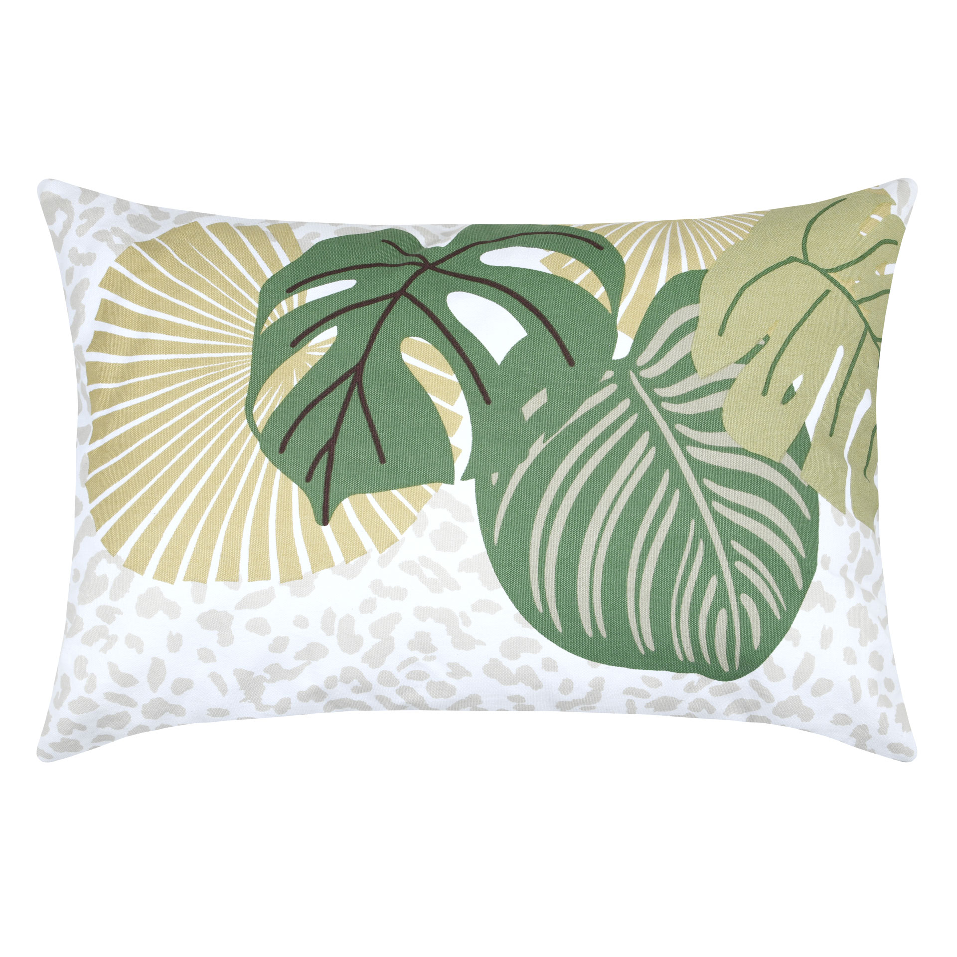 Almofada Cambodge 004 com motivos tropicais verdes e animal print 100% algodão 40 x 60 cm