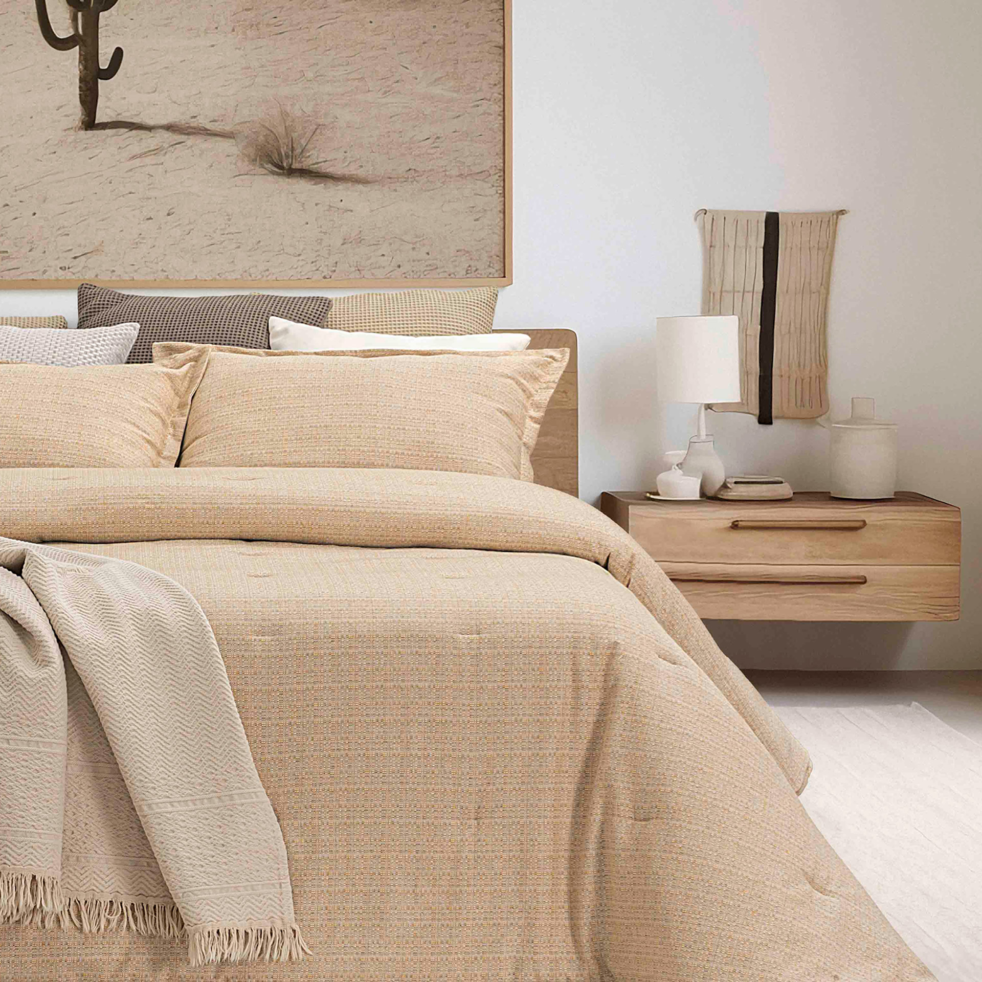 Colcha de casal Lanka laranja com padrão falso liso