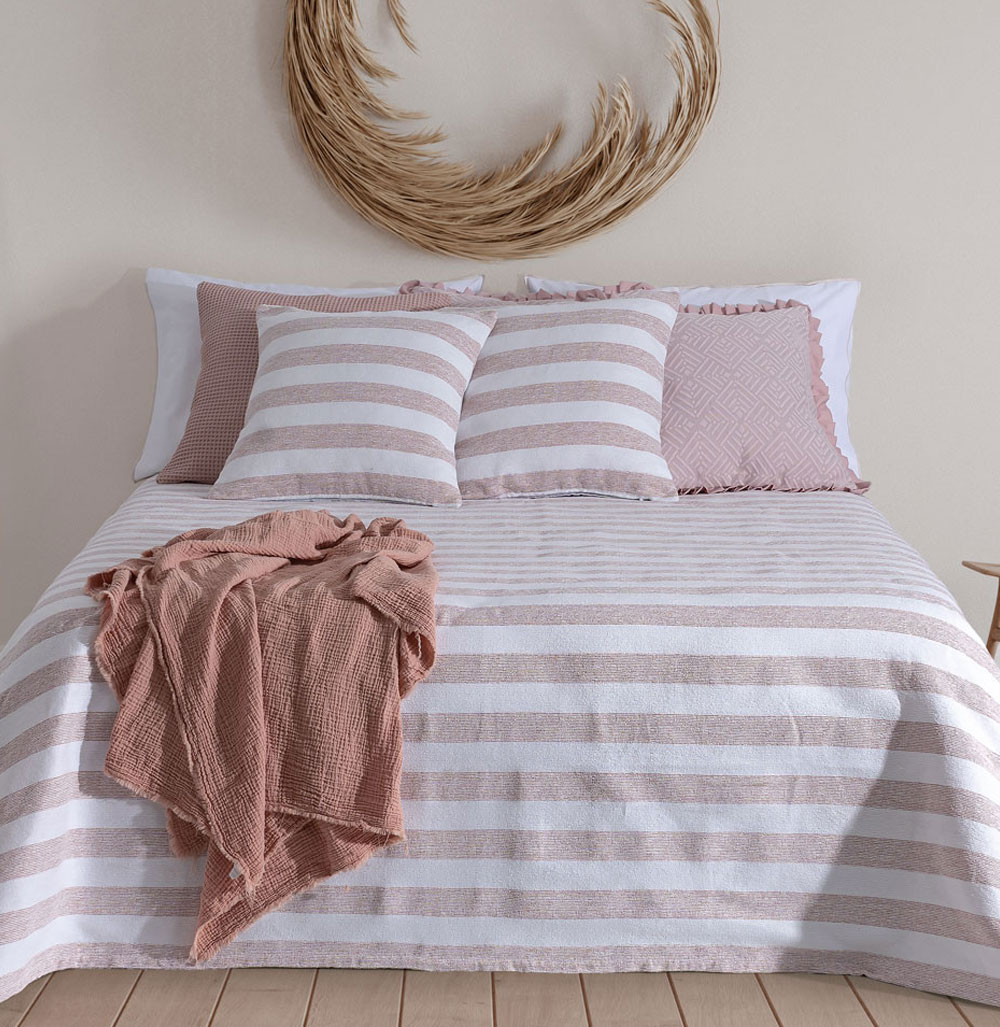 Colcha Cama de Casal Earth Geométrico Rosa