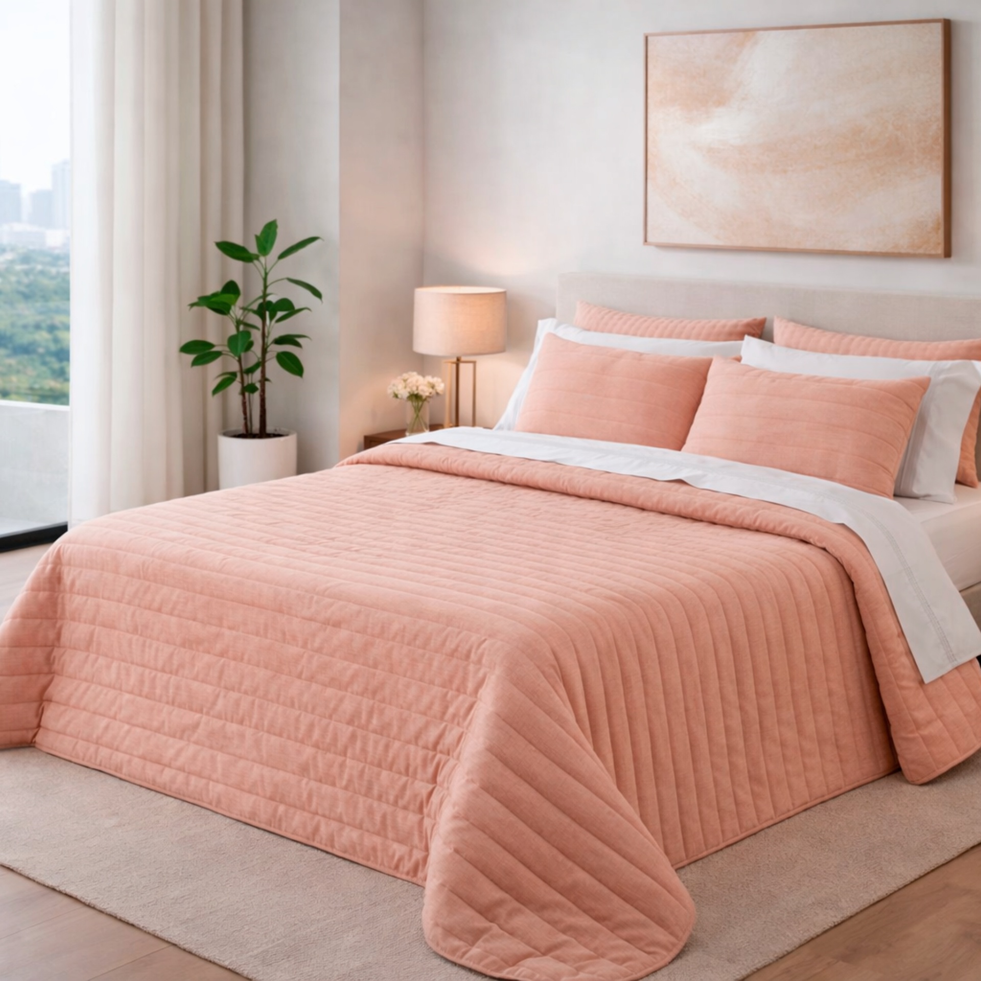 Colcha cama de casal PRADO liso cor telha