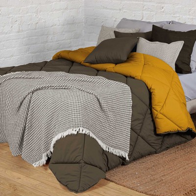 Bicolor Geometric Single Bed Bedspread Double Sided Khaki Brown