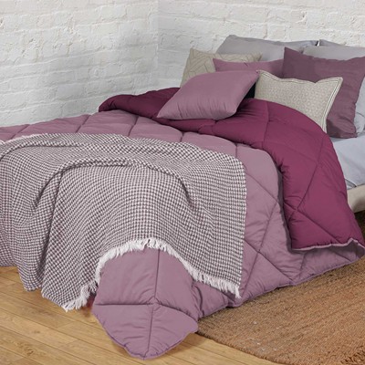 Bicolor Geometric Single Bed Bedspread Double Sided Lilac Purple