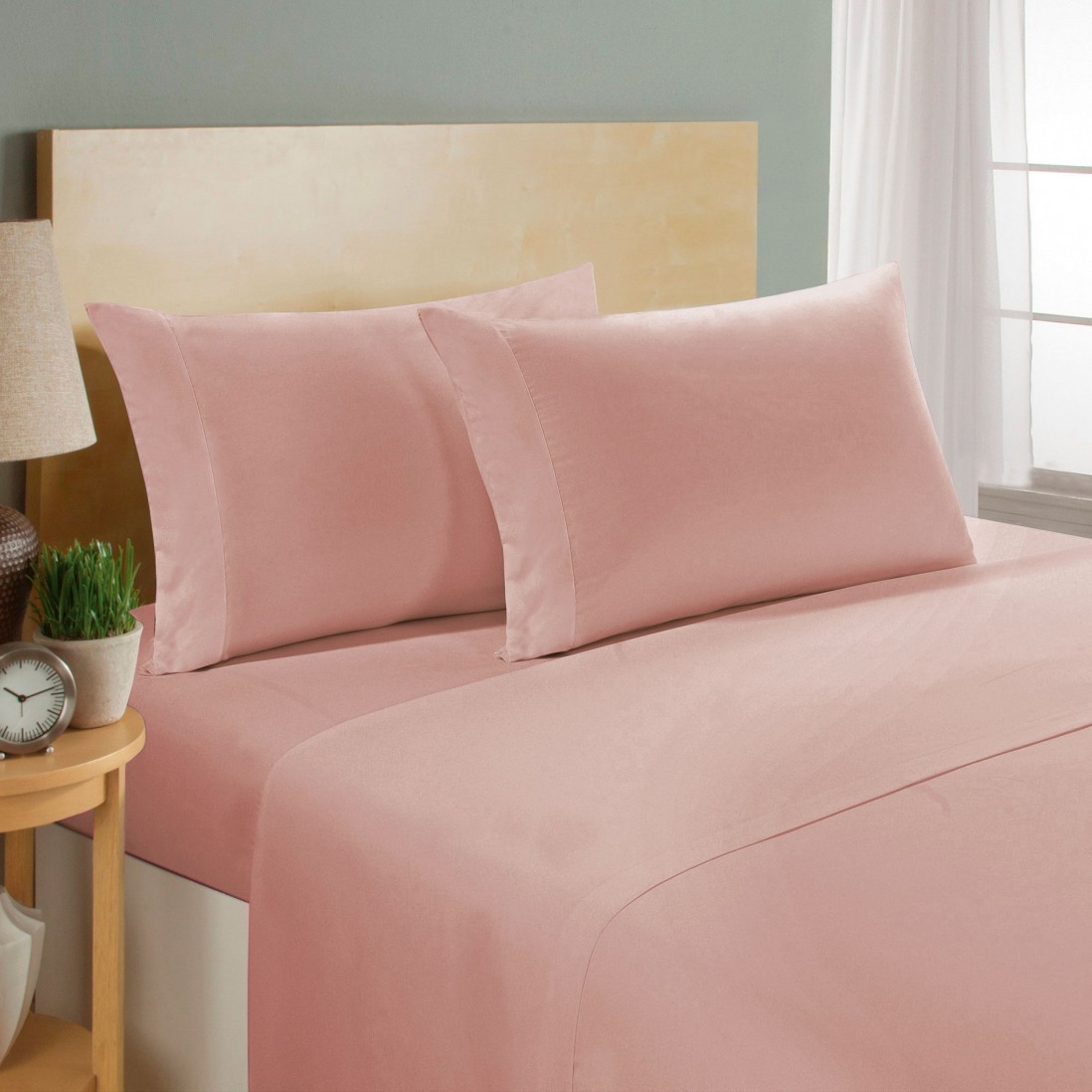 Juego de Sbanas Cama Doble Micro 4 Piezas Rosa Seco