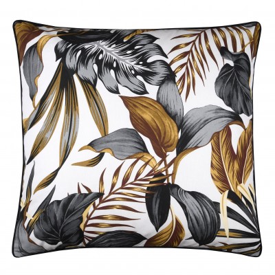 Ouvea cotton cushion with floral pattern and black piping 60 x 60 cm
