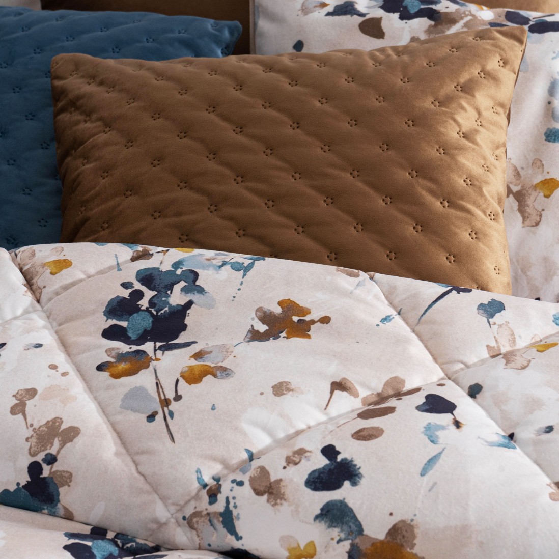 Edredn de Cama Doble Mel Aterciopelada Floral Multicolor