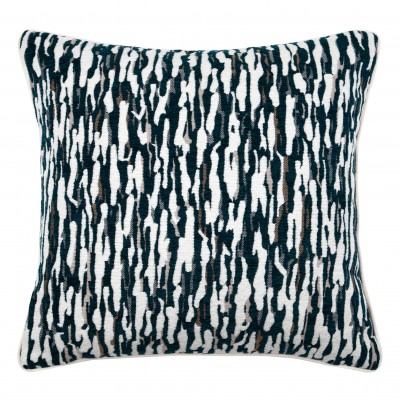 Denali 001 cushion in chenille with abstract petrol blue/ivory design 45 x 45 cm