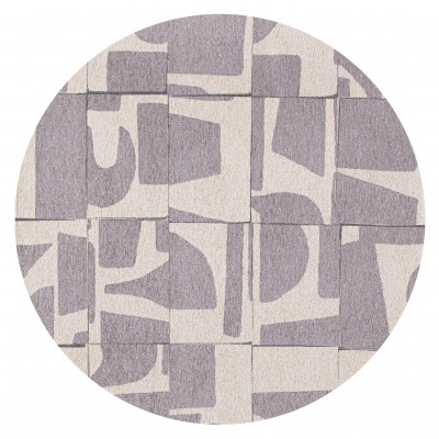 Abstract Round Area Rug Edges Chenille 9366 Beige